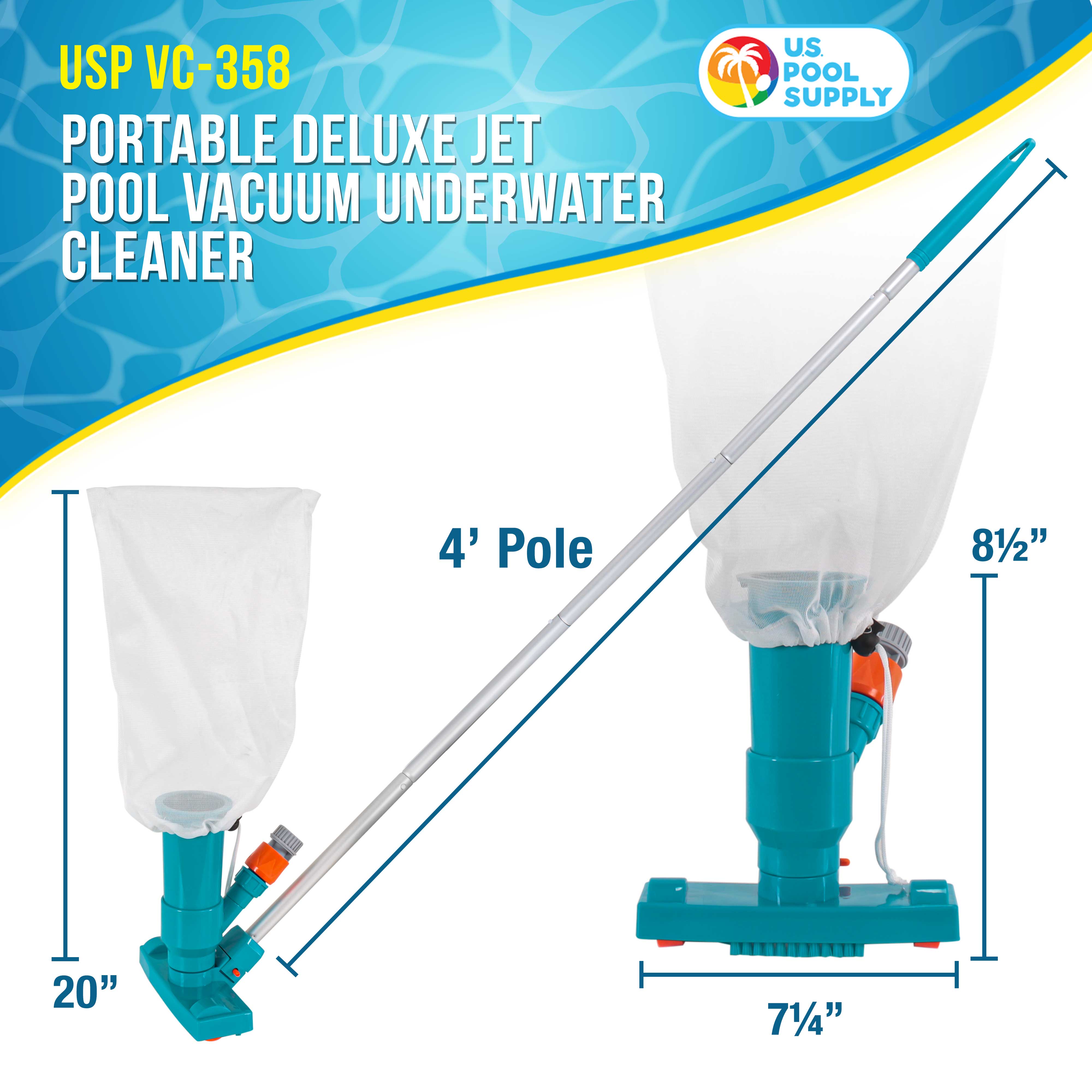 U.S. Pool Supply® Portable Deluxe Jet Pool Vacuum - Underwater Cleaner with Telescopic Pole, Brushes & Leaf Bag - Ideal for Above Ground Pools & Spas - Perfect for Quick Cleaning & Maintenance