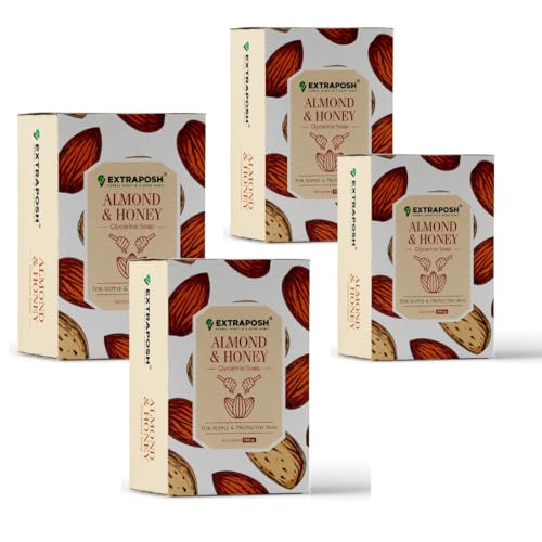 EXTRAPOSH Almond & Honey Soap Bar - 4 Pack Natural Moisturizing Handmade Soap for Dry Skin - Perfect for Bath, Shower & Gift Giving