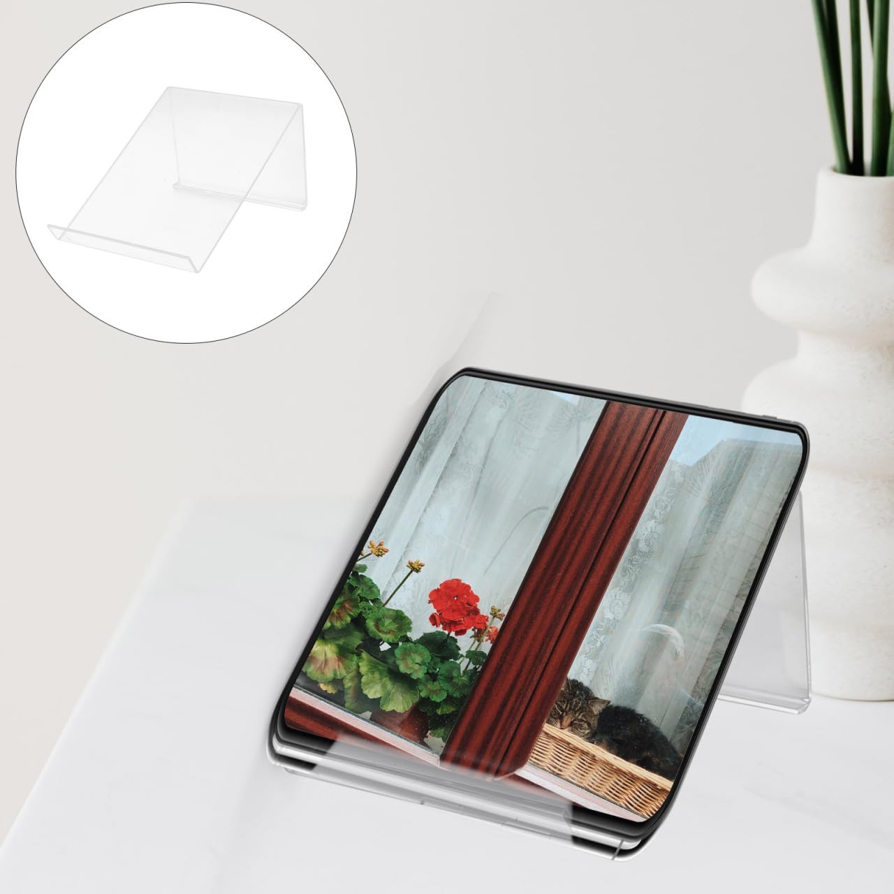 Acrylic Phone Stand Holder for iPhone, Android, Landline & Tablet - Adjustable Desktop Organizer for Office, Home, Kitchen, Bedroom (Perfect for Video Calls, Reading & Hands-Free Viewing)