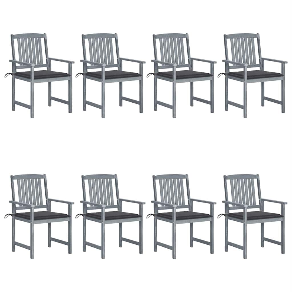 8X Solid Acacia Wood Patio Chairs with Cushions - Outdoor Dining Furniture Set for Garden, Backyard, Terrace - Weather-Resistant Gray Wooden Seating for Relaxing & Entertaining