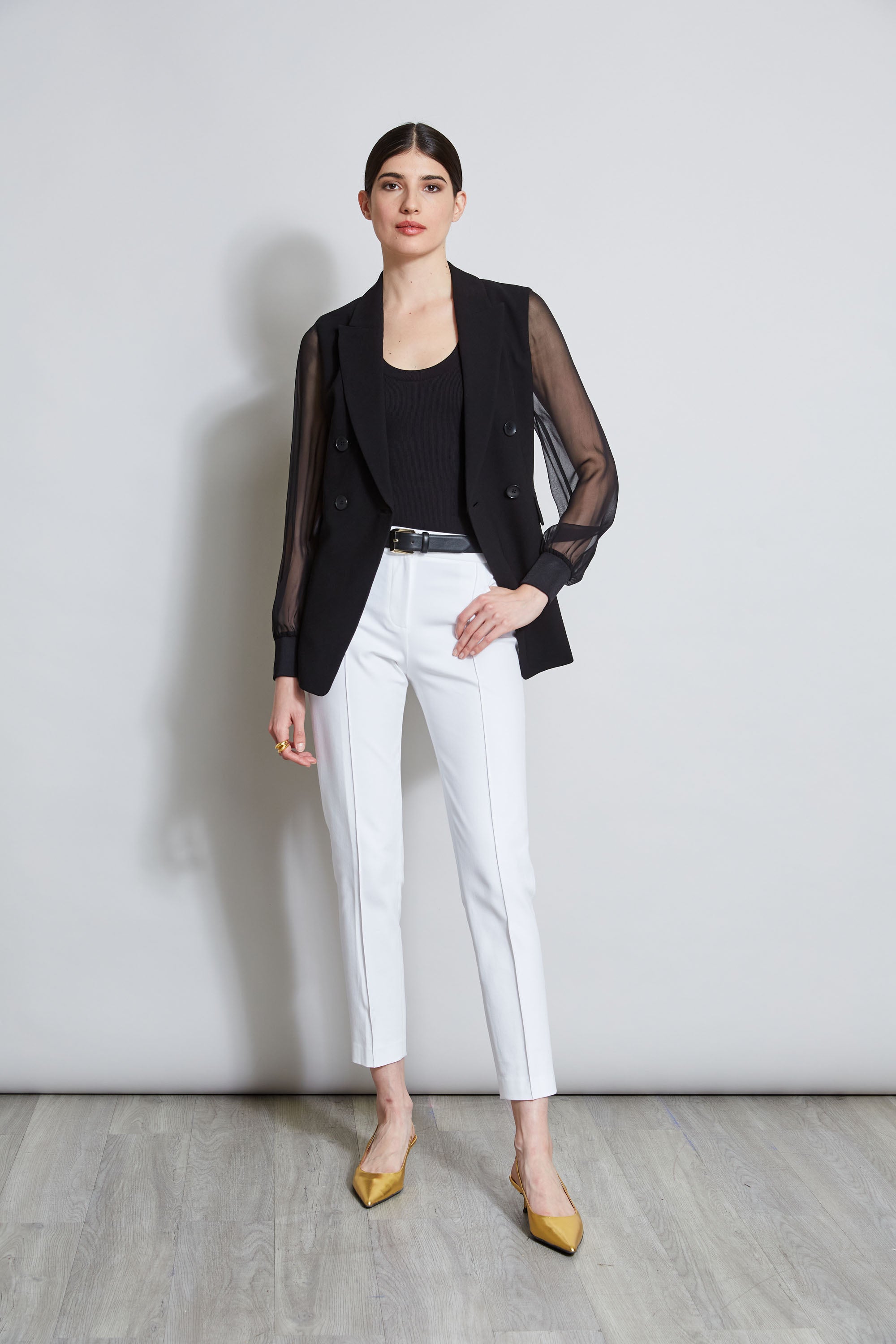 Slim Pintuck Pants for Women - High Waisted Tapered Trousers with Comfort Stretch | Perfect for Office, Business Casual & Everyday Wear