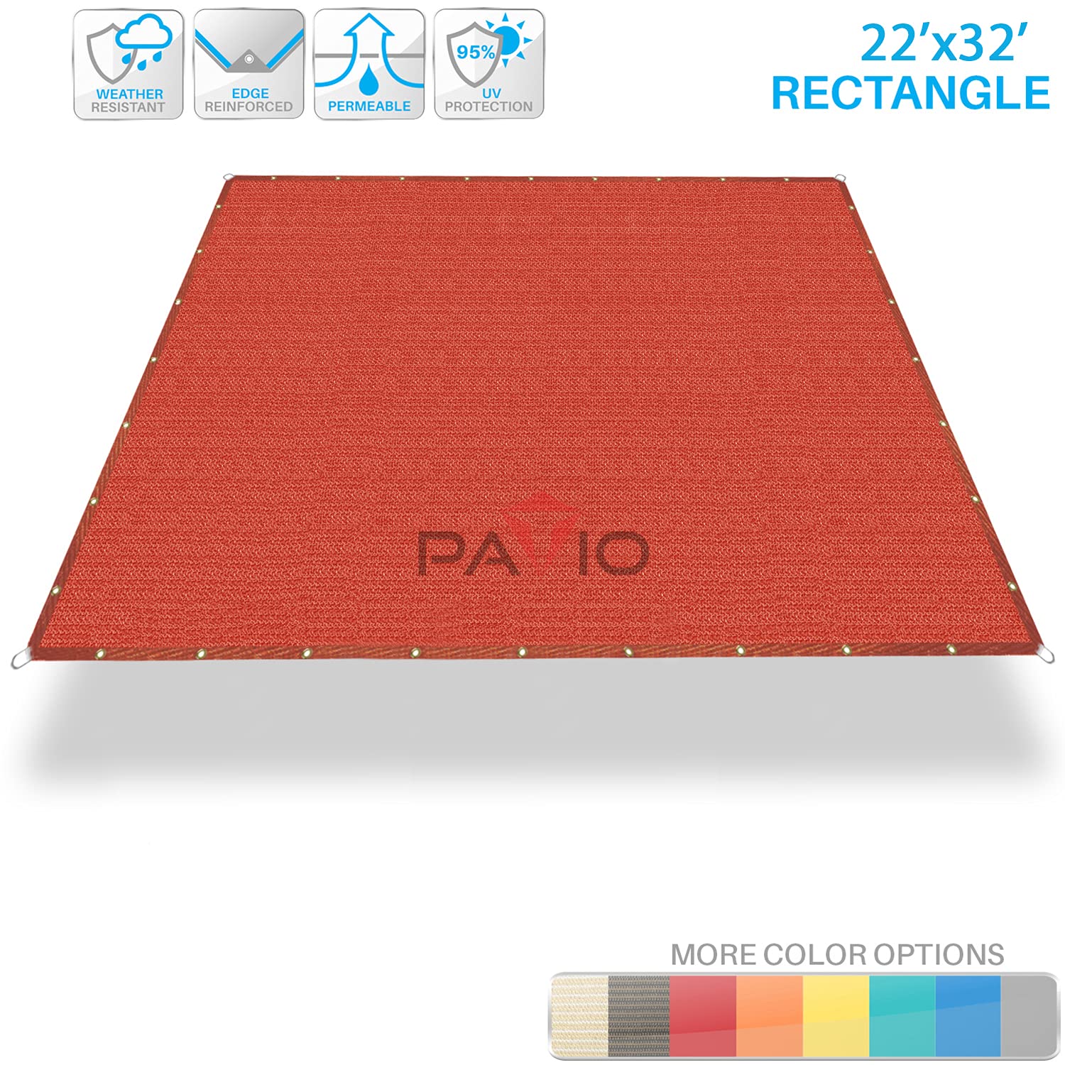 22'x32' UV Block Sun Shade Cloth with Grommets - Rectangle Shade Sail Canopy for Patio, Pergola & Backyard Deck - Red Outdoor Sun Protection Fabric for Gardening, Poolside & BBQ Parties