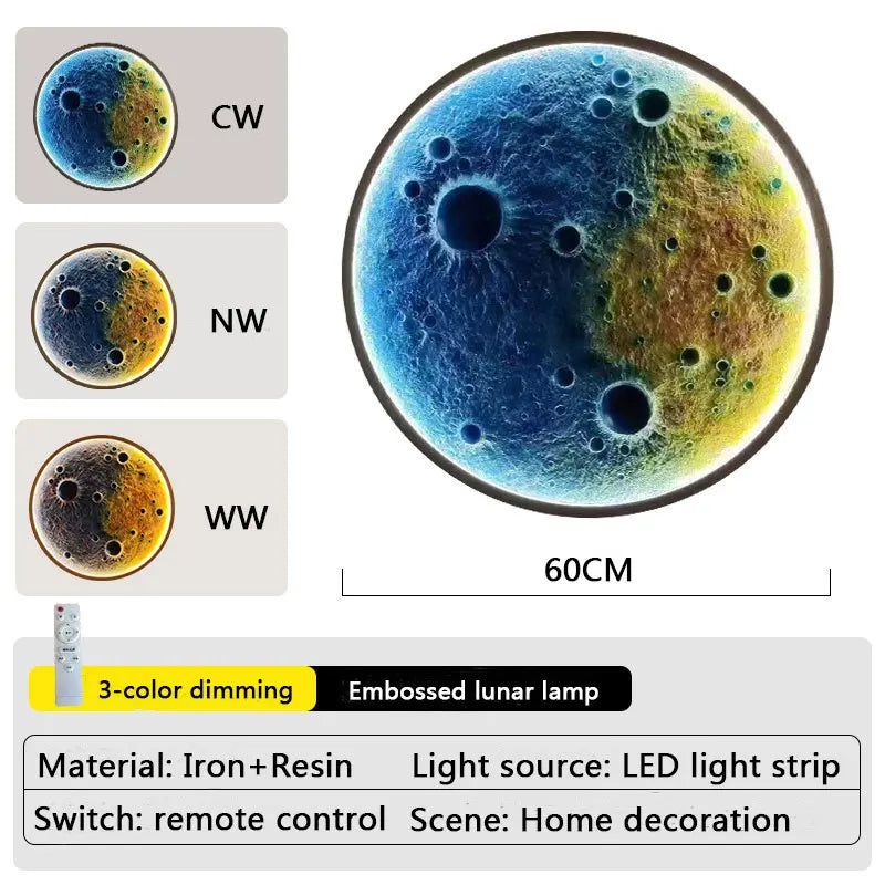 3D Moon LED Wall Lamp - Modern Night Light & Wall Decor for Bedroom, Nursery, Living Room - Energy Efficient Moonlight for Relaxing Ambiance