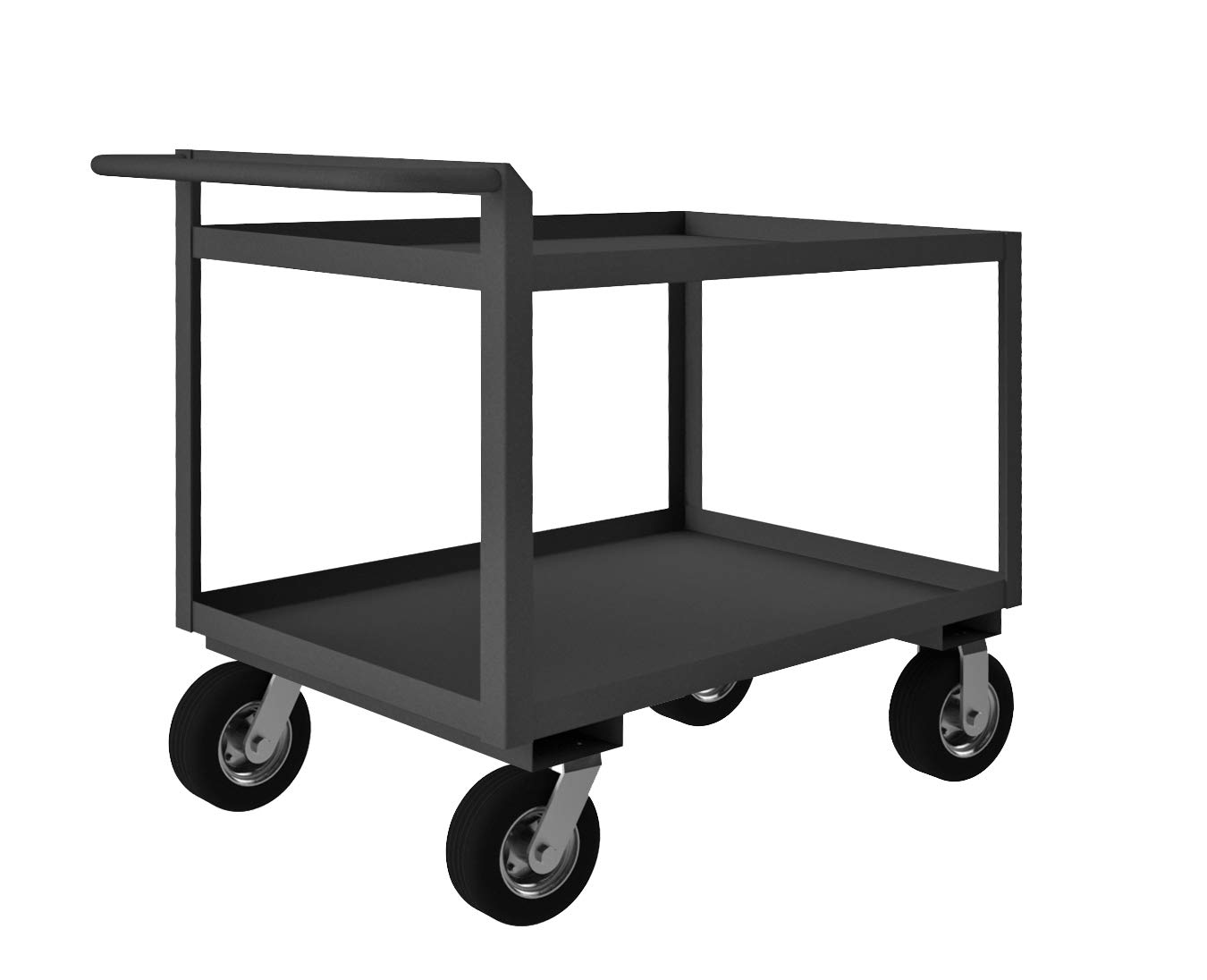Durham RSCR-244838-95 Heavy Duty 2-Shelf Stock Cart with Raised Handle - Perfect for Warehouse, Retail, and Office Storage Organization