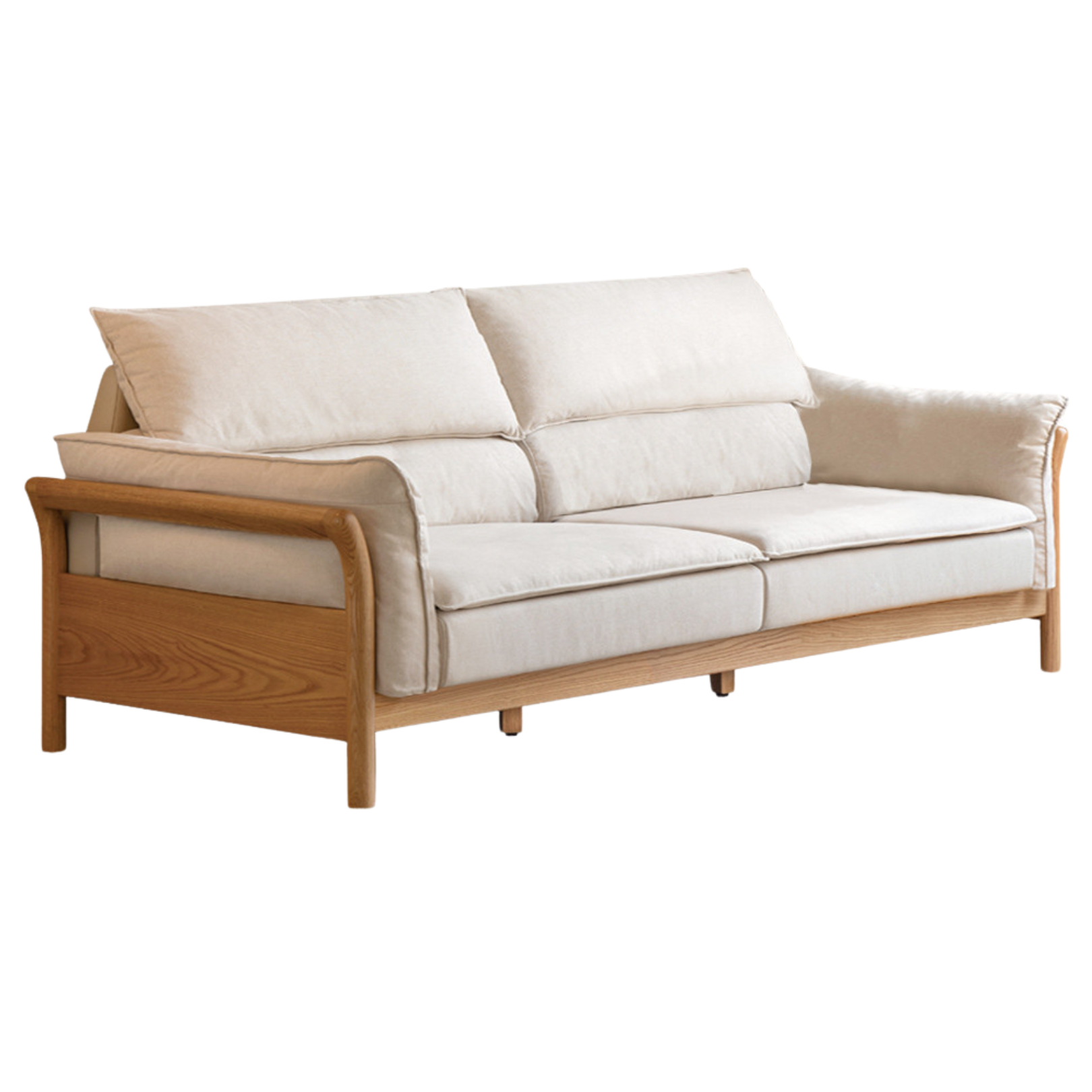 Premium Oak Solid Wood White Goose Down Cotton Sofa - Luxurious Comfort for Living Room, Lounge & Home Decor