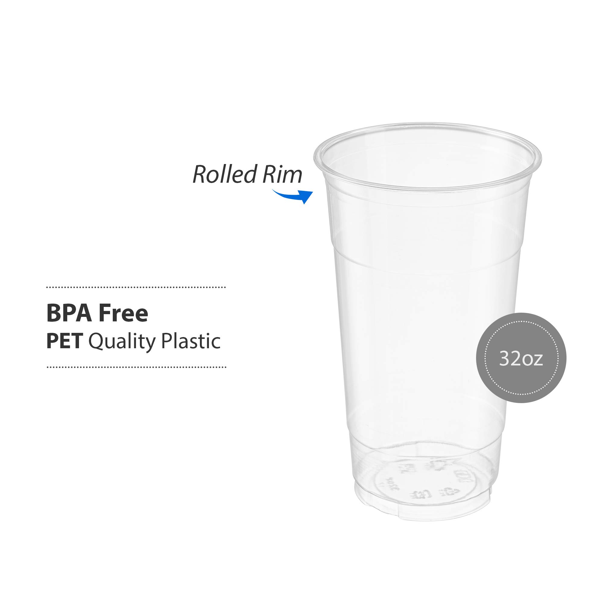 100-Pack 32oz Clear PET Plastic Cups for Iced Coffee, Cold Drinks, Smoothies, Slushies - Disposable Party Cups for Events, BBQs, Picnics & Outdoor Gatherings