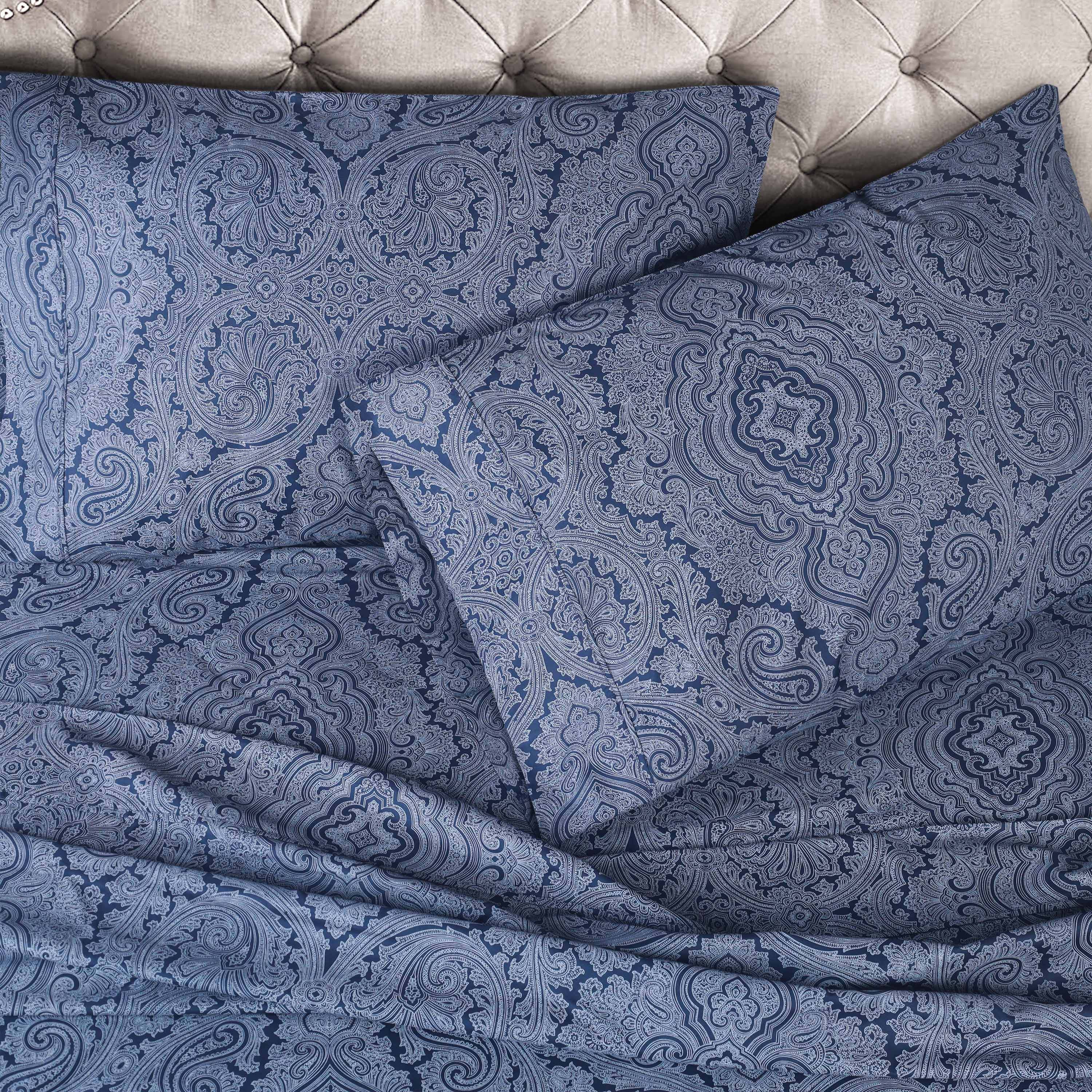 Italian Paisley 600 Thread Count Cotton Blend Deep Pocket Sheet Set - Ultra Soft Bedding for Queen Size Beds - Perfect for Luxury Hotels, Guest Rooms & Master Bedrooms