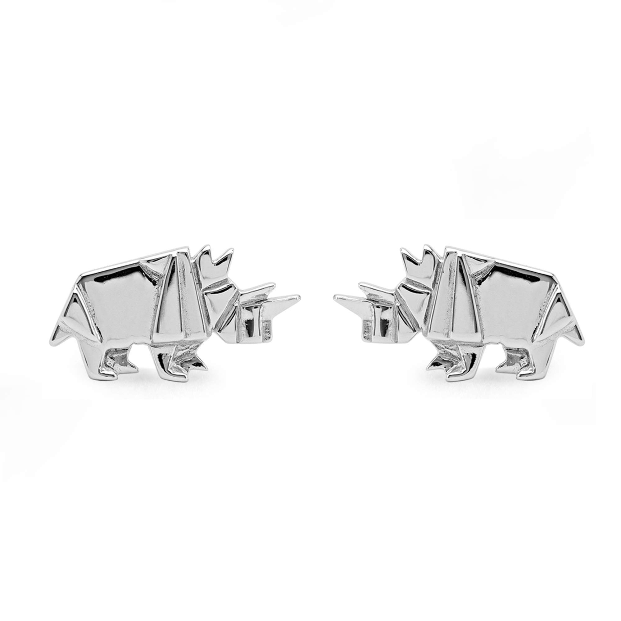 Sterling Silver Origami Rhinoceros Stud Earrings for Women - Handmade Geometric Animal Jewelry - Perfect Gift for Birthday, Anniversary & Everyday Wear