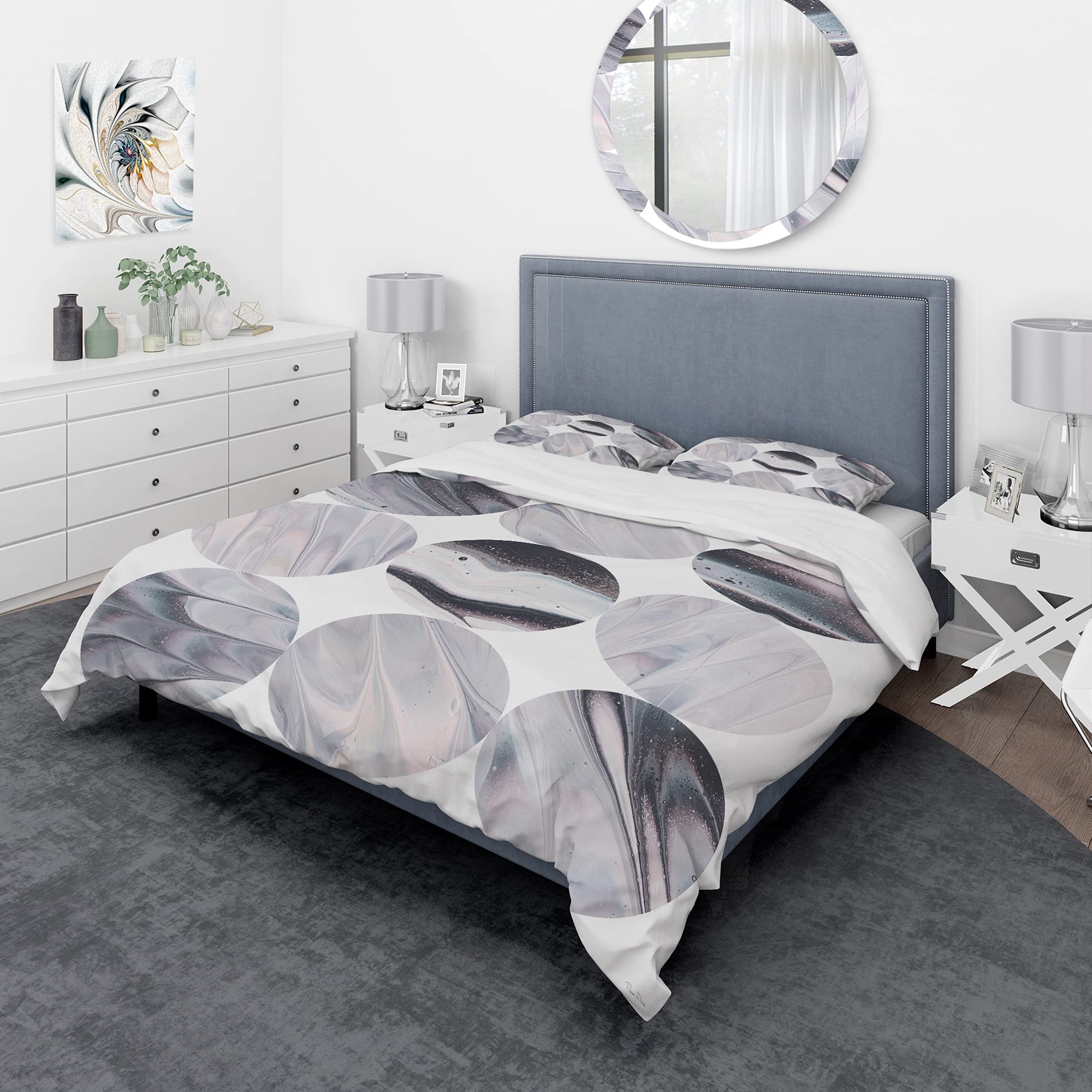 DesignQ Circle Marble III Modern Duvet Cover Set - Twin Size Geometric Bedding 3-Piece Set, Multi-Color Contemporary Comforter Cover for All Seasons | Perfect for Guest Rooms, Dorm Decor & Modern Bedroom Styling