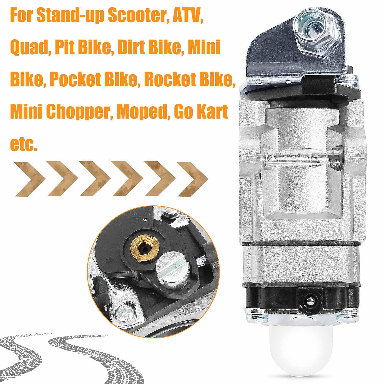 High-Performance Carburetor for 33cc-52cc 2-Stroke Engines - Compatible with Dirt Bikes, Mini Pocket Rockets, Kids Bikes, Scooters, Quads, Choppers, Mopeds, Go Karts & Motorcycles (Fits Earthquake, BladeZ, Moby, Cateye, Echo, Electra) - Ideal for Off-Road Racing, Commuting & Youth Riding Adventures