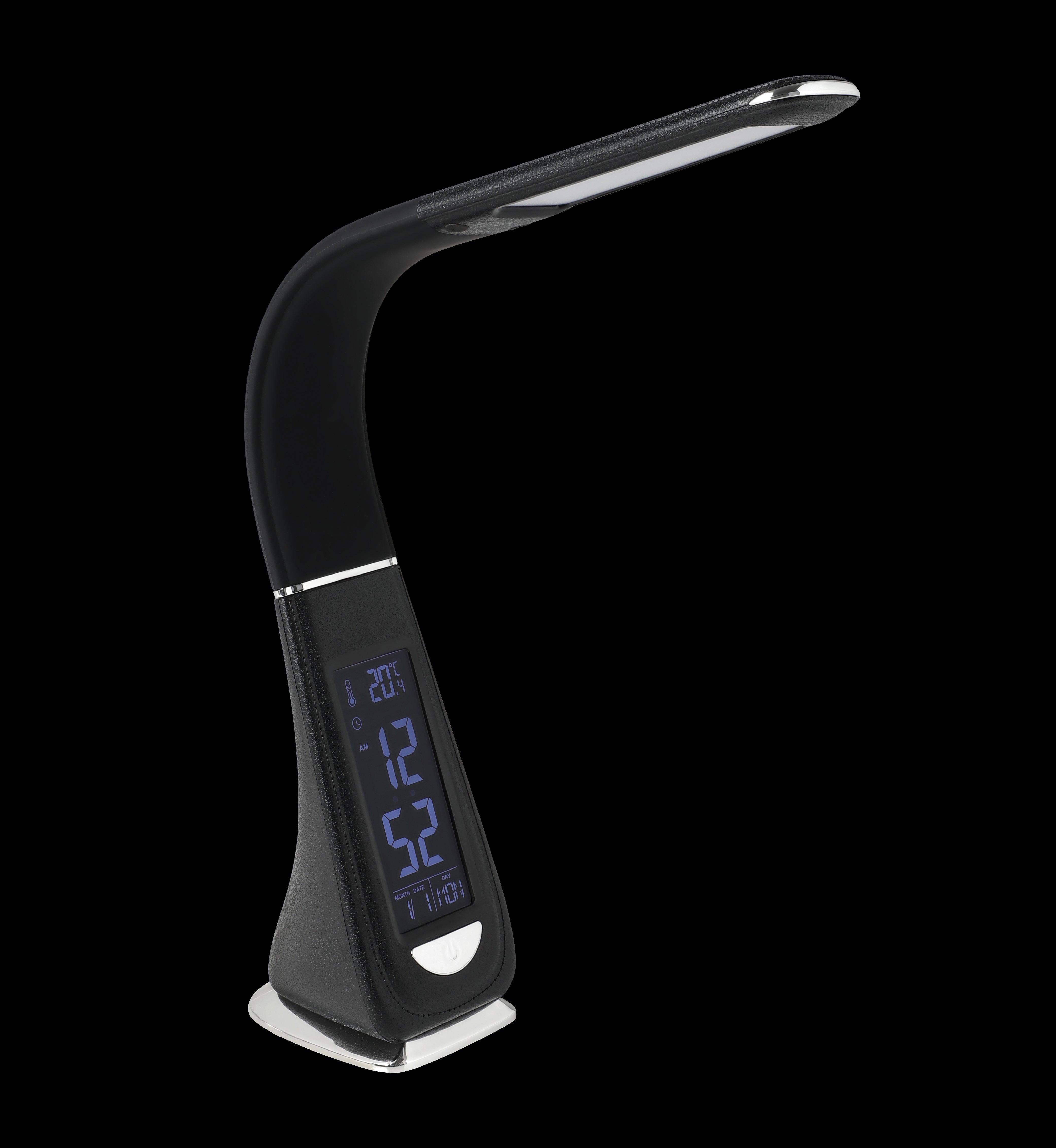 Eglo Cognoli Black LED Desk Lamp with Time & Date Display - Modern Adjustable Office Lighting for Home, Study & Workspace