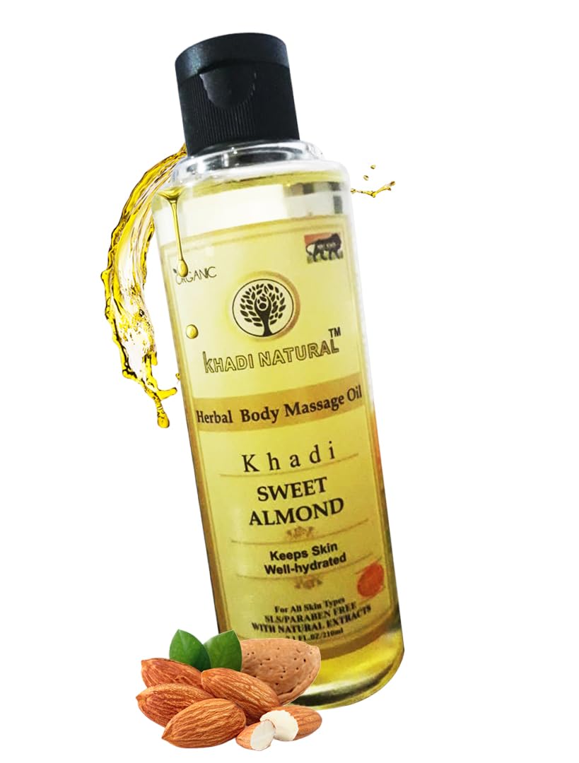 Khadi Natural Sweet Almond Hair & Body Oil - 210ml (Pack of 2) - Organic Moisturizer for Dry Skin & Damaged Hair - Perfect for Massage, Aromatherapy & Daily Hydration