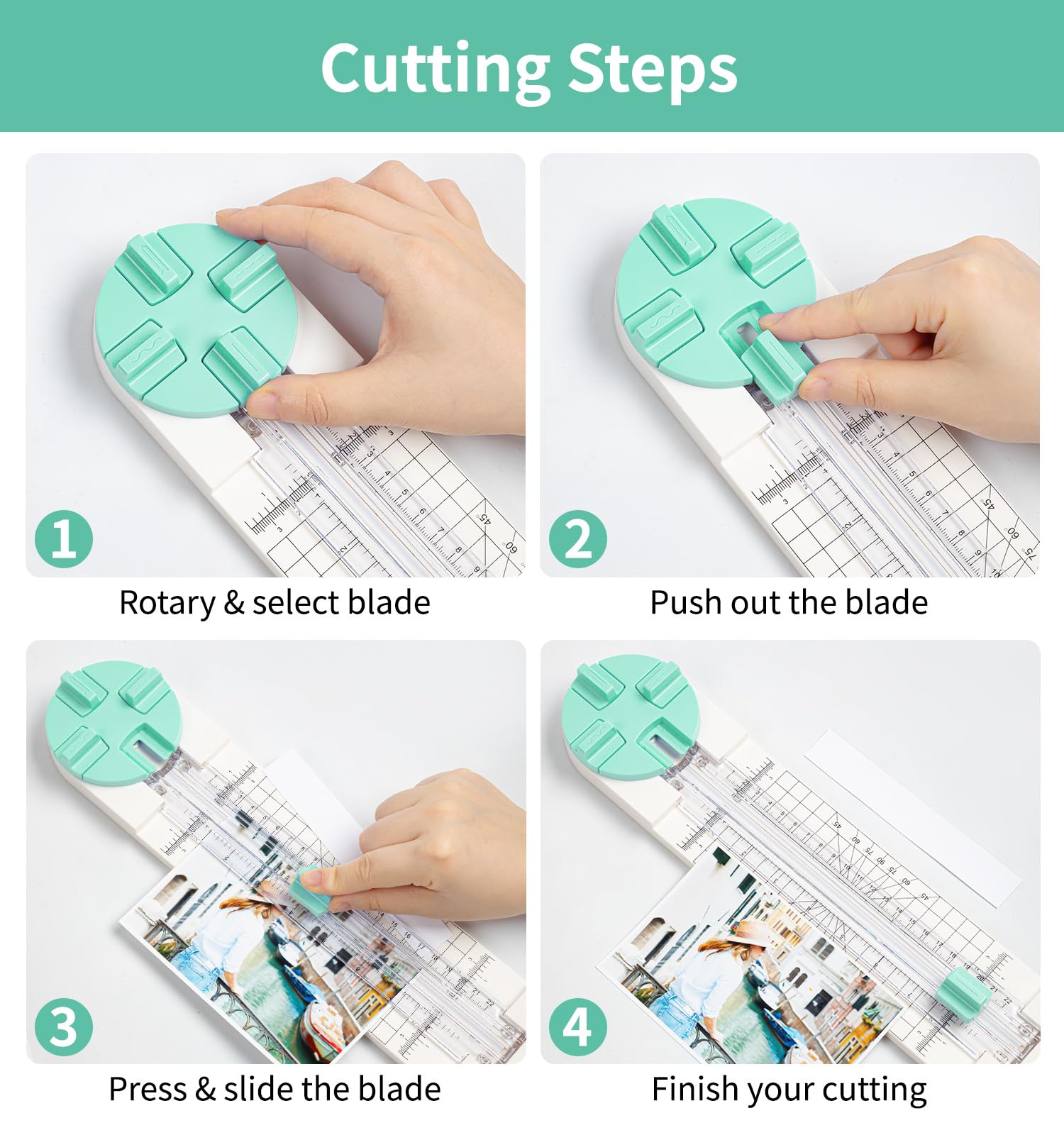 4-in-1 Paper Trimmer & Cutter for Crafting - Straight, Wavy, Dotted & Creasing Blades - Perfect for Scrapbooking, Cardstock, Coupons, Labels & Photos - Essential Tool for DIY Projects & Office Use