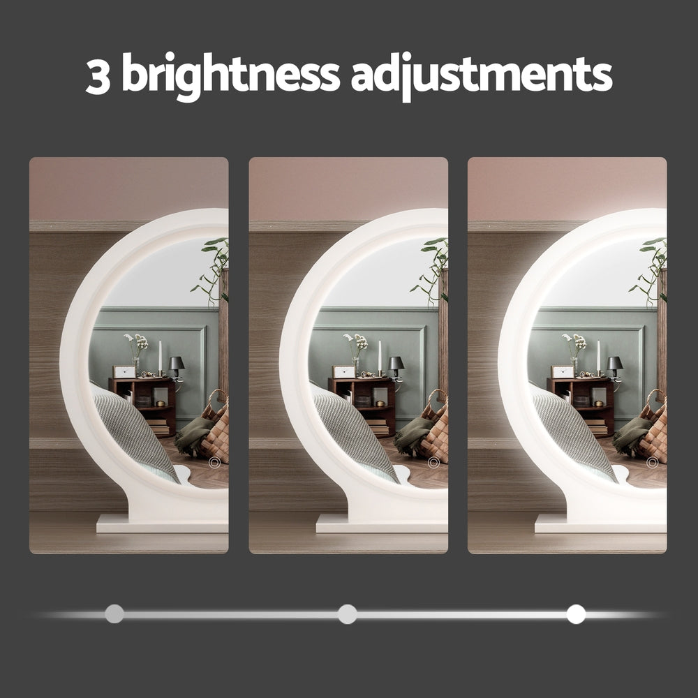 Modern Vanity Dressing Table Set with LED Mirror & Stool - Pine Wood Makeup Vanity for Bedroom, Bathroom, or Dressing Room - Perfect for Makeup Application, Skincare Routine, and Hair Styling