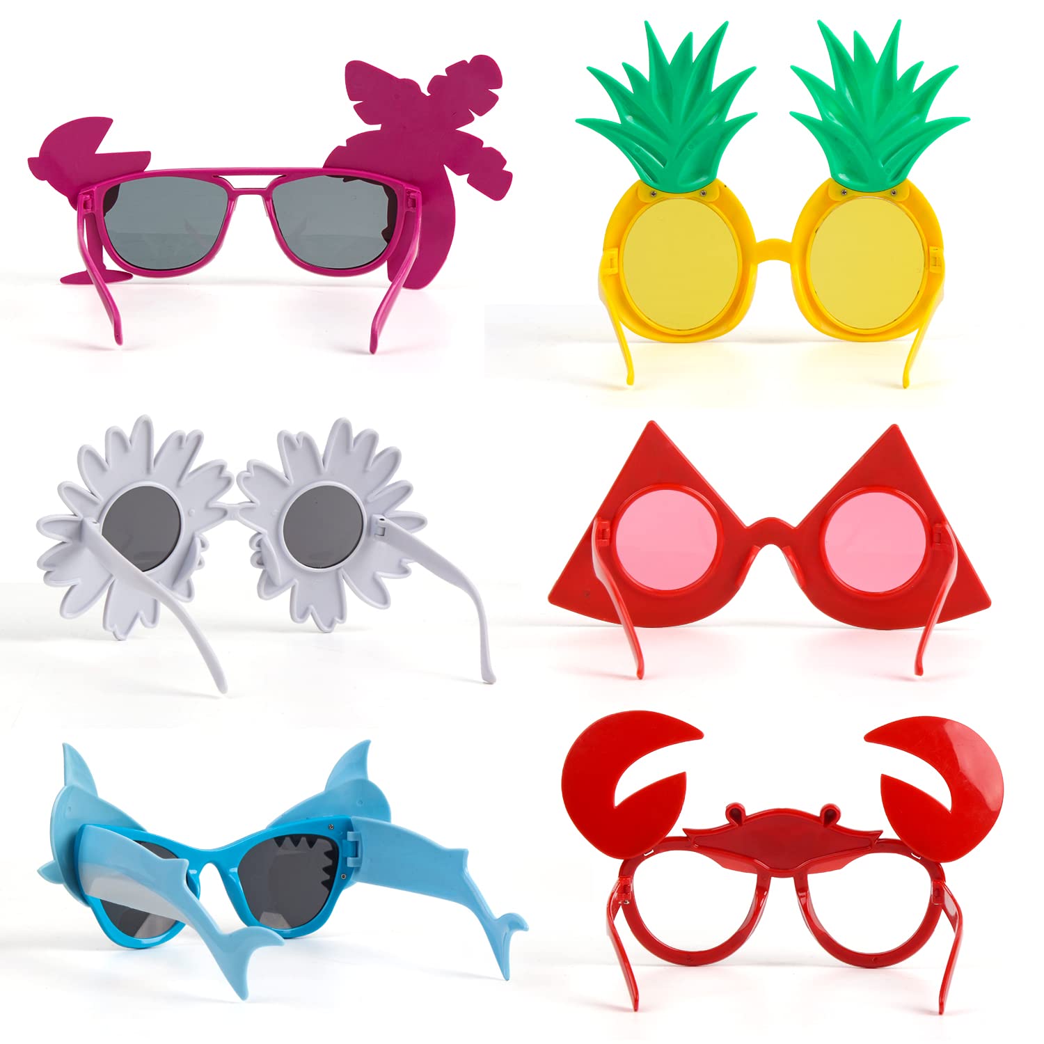 FINGOOO Hawaiian Luau Party Sunglasses - 6 Pairs Tropical Beach Sunglasses for Adults & Kids - Summer Pool Party, Beach Vacation & Luau Party Favors - Fun Novelty Eyewear for Tropical Themed Events