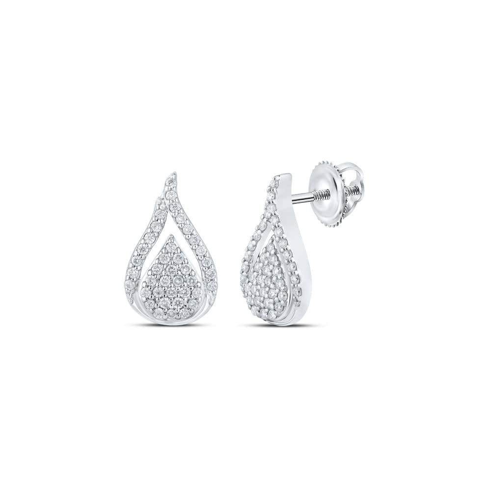 Dazzlingrock 10K White Gold Round White Diamond Teardrop Earrings for Women - 1/3 Cttw - Elegant Jewelry Gift for Anniversary, Wedding & Special Occasions