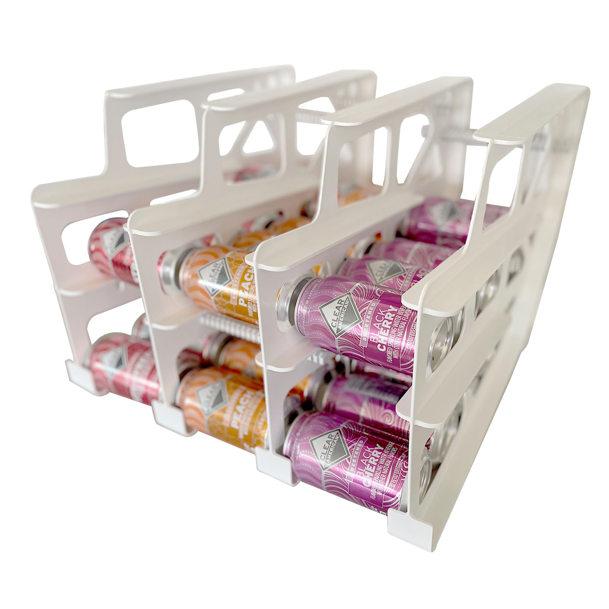 FIFO Can Organizer for Pantry - Stackable & Adjustable Canned Food Storage Rack Holds 54 Standard 10-15oz Cans | White Rotating Soda Can Dispenser for Kitchen Countertop (4 Pack) | Perfect for Organizing Canned Goods, Beverages & Pantry Items