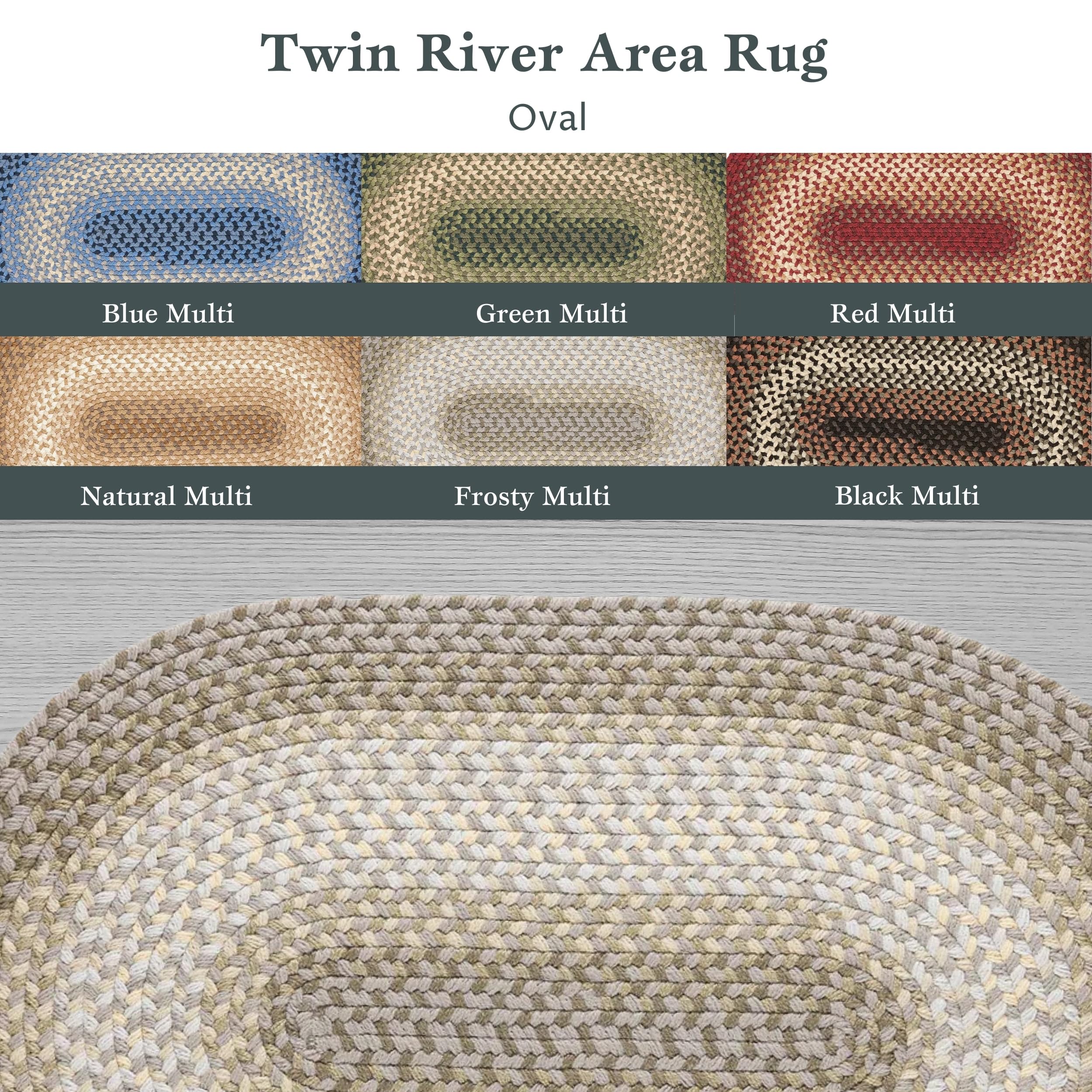 Braided Oval Area Rug 3' x 5' - Frosty Multi TR62 Twin River Collection | Non-Slip Floor Mat for Bedroom, Living Room & Hallway | Easy Care Washable Rug for High Traffic Areas | USA-Made Home Decor | Perfect for Cozy Spaces & Pet-Friendly Homes