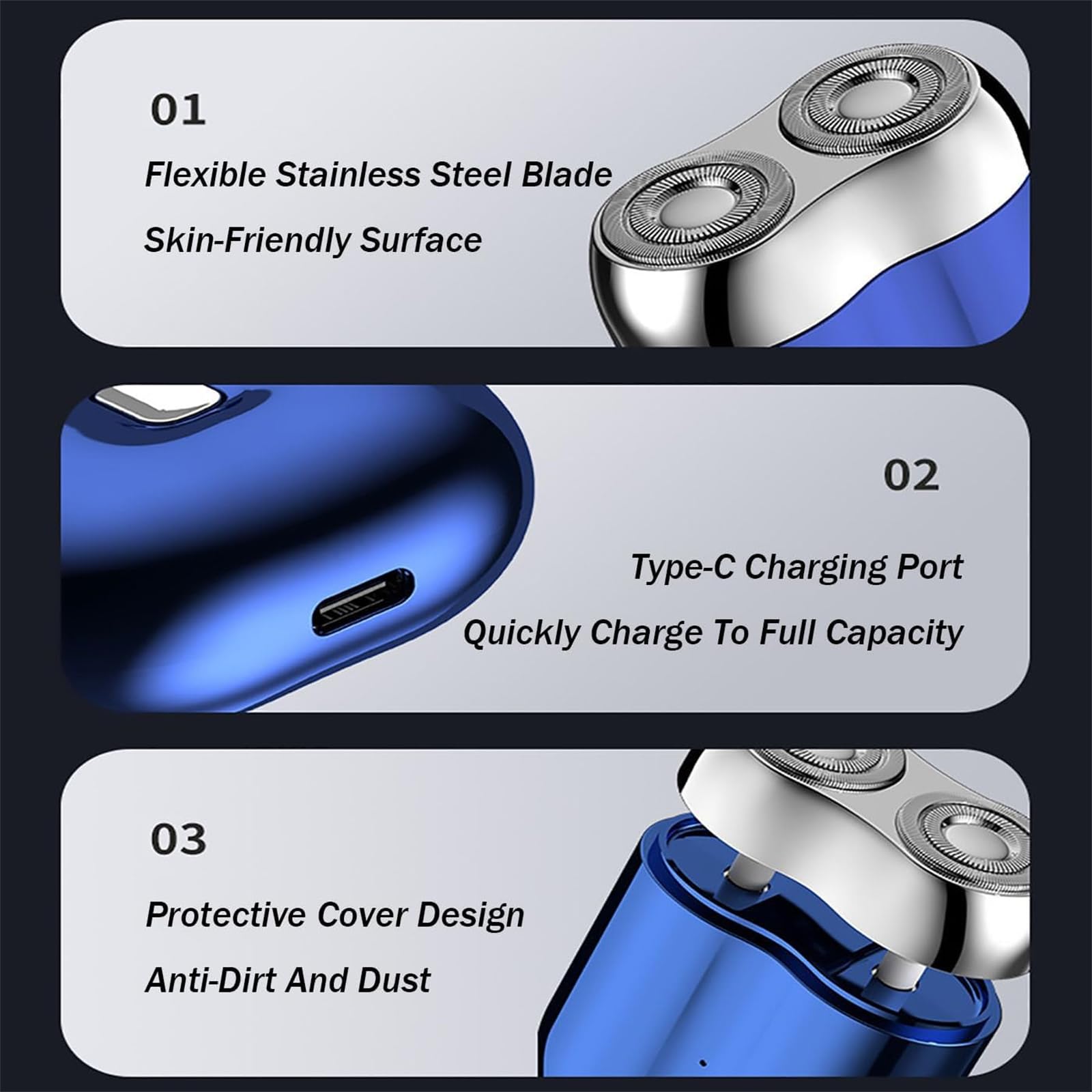 Quatreey Mini Dual-Head Electric Shaver for Men - 2025 Upgraded Portable Pocket Razor with Smooth Shaving Technology | Perfect for Travel, Gym & Daily Use (Model B)