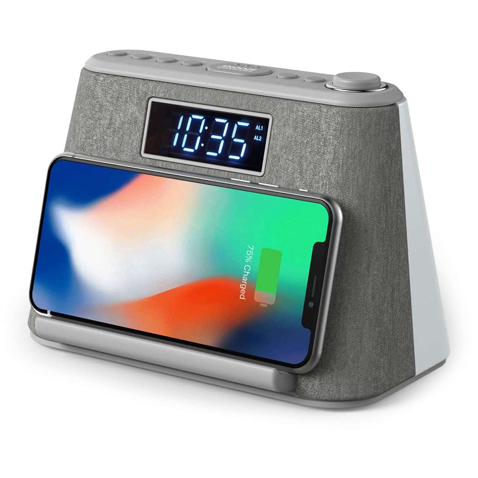 i-Box Digital Alarm Clock Radio with USB & Wireless Qi Charging, Bluetooth Speaker, FM Radio, RGB Mood Light, Dimmable Display & White Noise - Bedside LCD Alarm Clock for Home, Office, Dorm & Travel