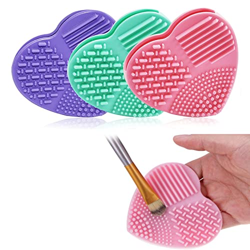 Silicone Makeup Brush Cleaning Mat - Heart Shaped Scrubber Pad for Cosmetics Tools (3 Pack) | Gentle Cleaning for Foundation, Eyeshadow & Blush Brushes | Perfect for Home & Professional Makeup Artists