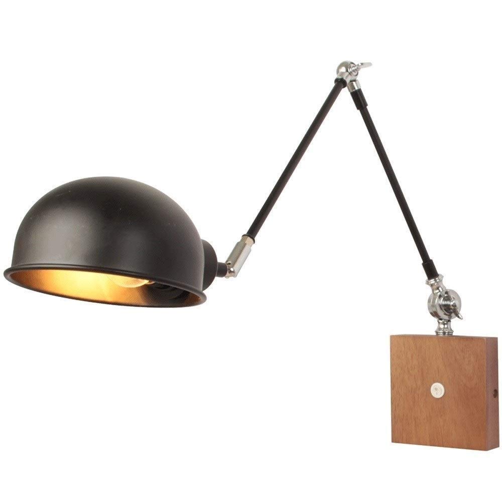 Modern Swing Arm Wall Sconce - Adjustable Reading Light with Wooden Base & Switch, Nordic Style Bedside Lamp for Bedroom, Living Room, Restaurant and Cafe Decor - Perfect for Reading, Working and Ambient Lighting