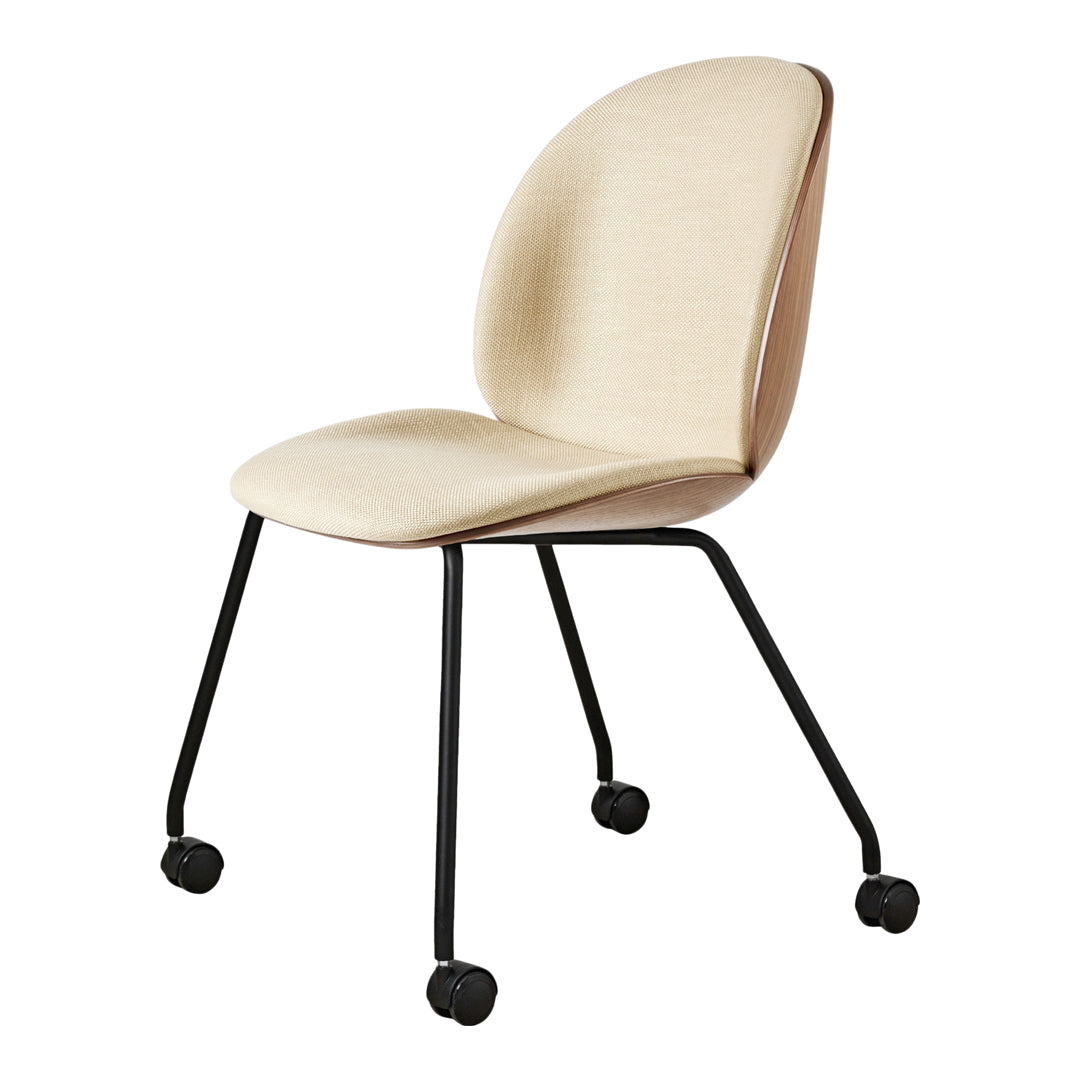 Ergonomic Beetle Meeting Chair with Front Upholstery & Conic Base on Casters - 3D Veneer Shell for Office, Conference Room, and Home Workspace