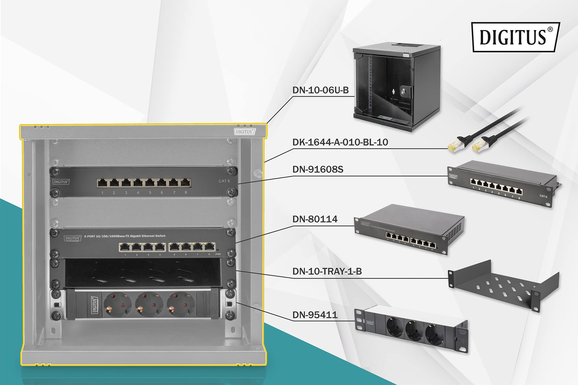 10U 6U Black Network Cabinet Set with Shelf, Power Strip, 8-Port Patch Panel & Gigabit Switch - Ideal for Home Office & Data Center Server Rack Organization