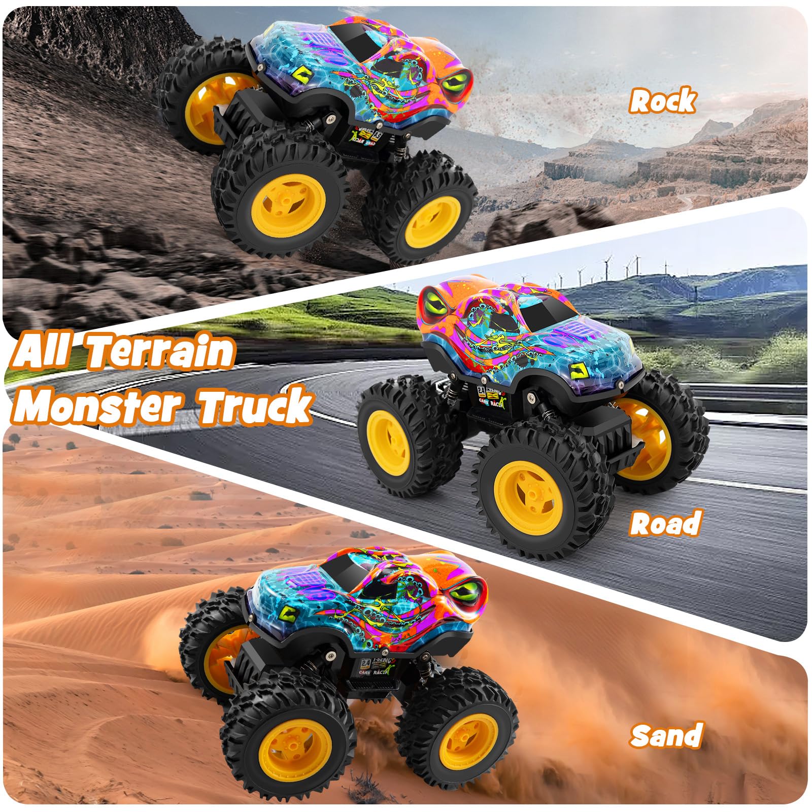 Rechargeable Remote Control Monster Truck with LED Lights - All Terrain RC Car for Boys & Kids - Perfect for Outdoor Play, Racing, and Backyard Adventures