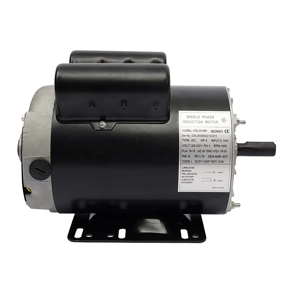 5HP SPL Air Compressor Motor 208-230V Single Phase Electric Motor - 3450 RPM, 56 Frame, 5/8