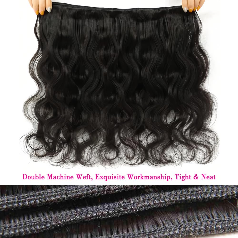 12A Brazilian Virgin Human Hair Bundles 22-28 Inch Body Wave Hair Extensions 400g Unprocessed 4-Piece Set for Quick Weave - Natural Black Wavy Hair for Styling, Volume & Length - Perfect for Daily Wear, Parties & Special Occasions