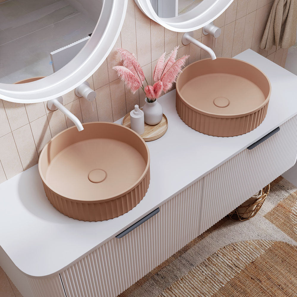 Fienza CSB802D Minka Round Solid Surface Above Counter Bathroom Sink, Dusk Finish – Modern Vanity Basin for Contemporary Home & Hotel Decor