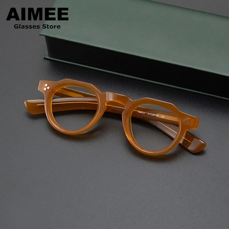 Aimee Unisex Full Rim Flat Top Oval Acetate Eyeglasses 8013 - Stylish Retro Frame for Men & Women - Perfect for Reading, Work, and Fashion Accessories