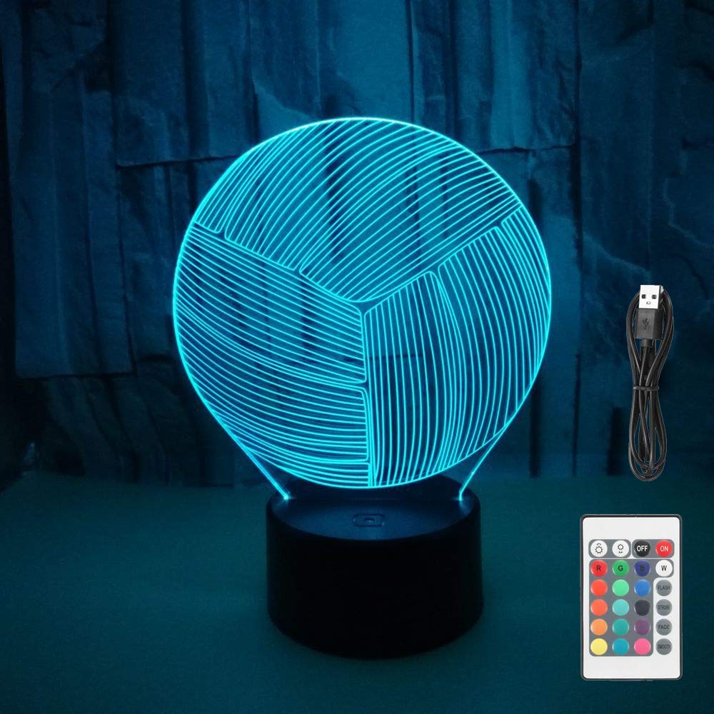 3D LED Volleyball Night Light - 16 Color Changing, Dimmable USB-Powered Acrylic Table Lamp for Bedroom, Kids Room Decor | Perfect Gift for Boys, Girls, Teens (Birthday, Christmas) | Creates Soothing Ambiance for Sleep, Study & Relaxation