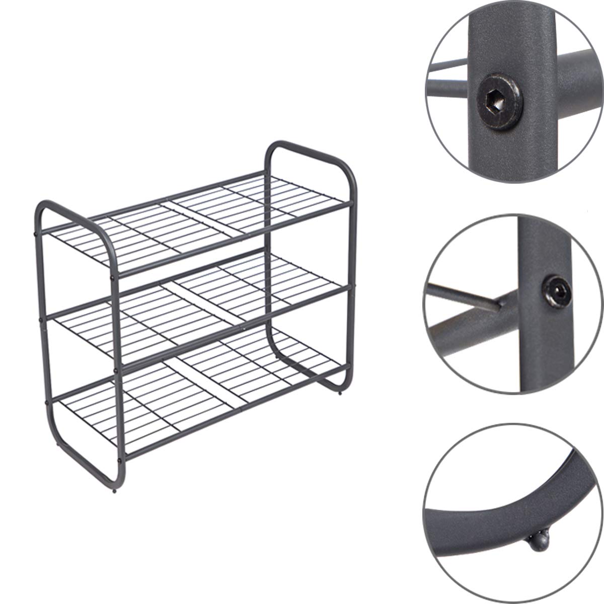 MAX Houser 3-Tier Metal Shoe Rack - Sturdy Free Standing Shoe Storage Organizer with Wire Grid Design - Space Saving Shoe Tower for Closet, Bedroom, Entryway - Gunmetal Finish - Perfect for Small Spaces & Shoe Organization