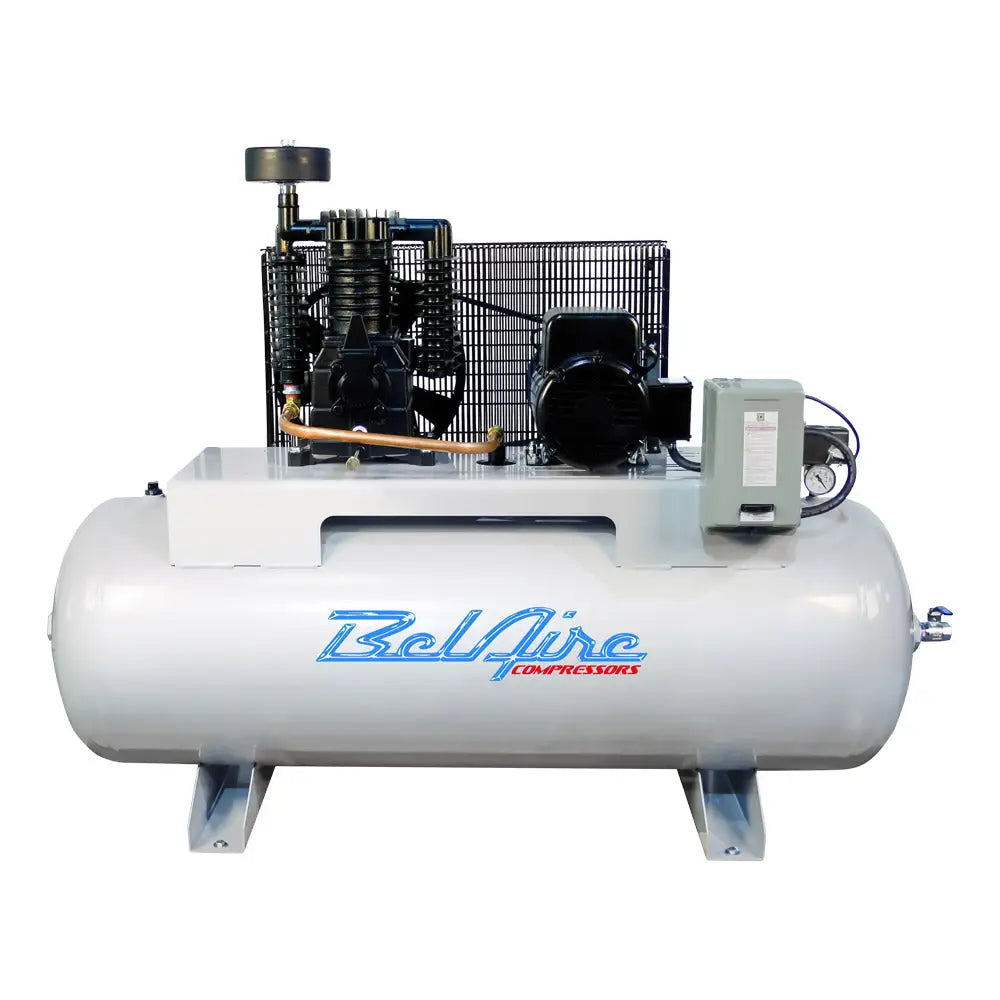 Belaire 338H4 2-Stage 5HP 80 Gallon Horizontal Electric Air Compressor 460V 3-Phase | Ideal for Industrial Workshops, Auto Repair & Heavy-Duty Applications