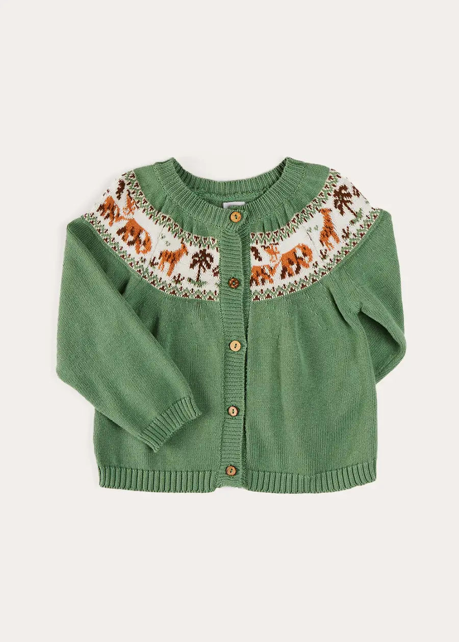 Green Safari Intarsia Cardigan for Kids (6 Months to 6 Years) - Perfect for Outdoor Adventures, Family Photos & Cozy Winter Wear