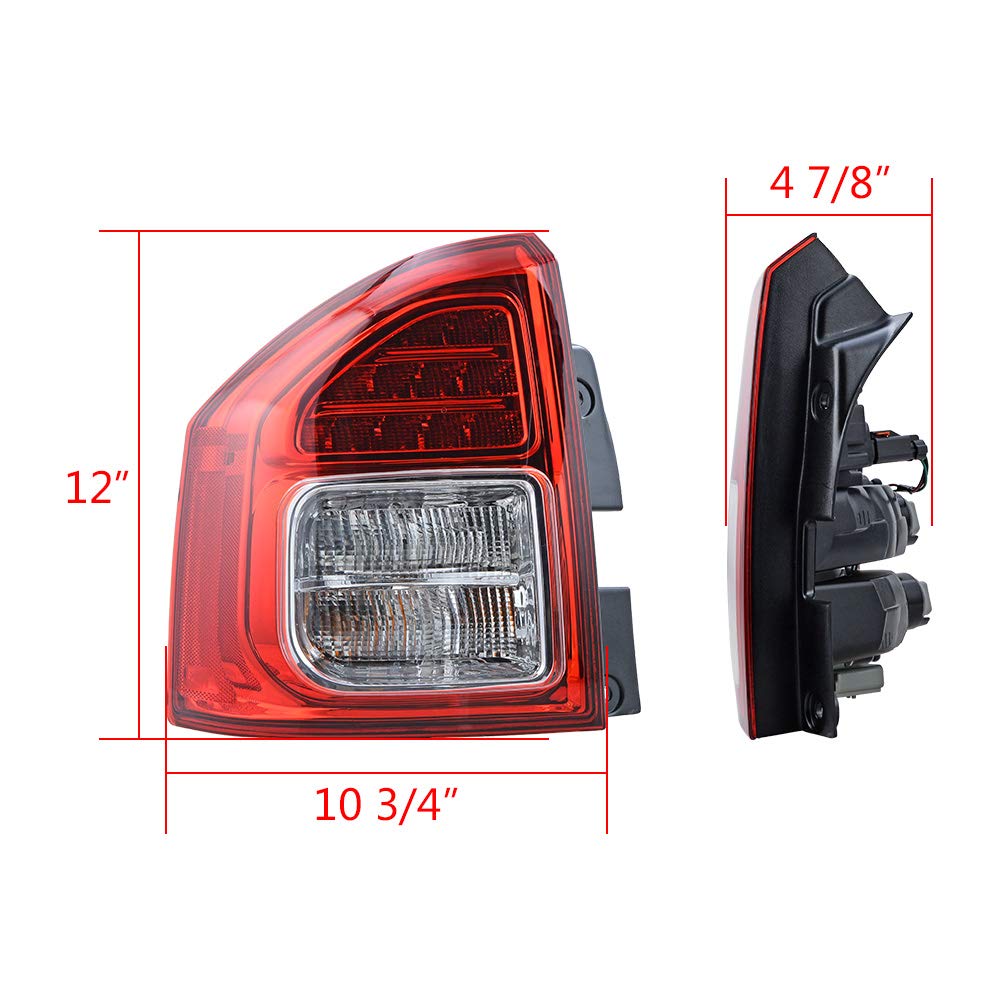 Astra Depot 1X Clear/Red Left Side Tail Lamp Brake Stop Light Compatible with 2011-2014 Jeep Compass - Replacement for Broken Lights, Enhances Vehicle Safety & Style for Night Driving