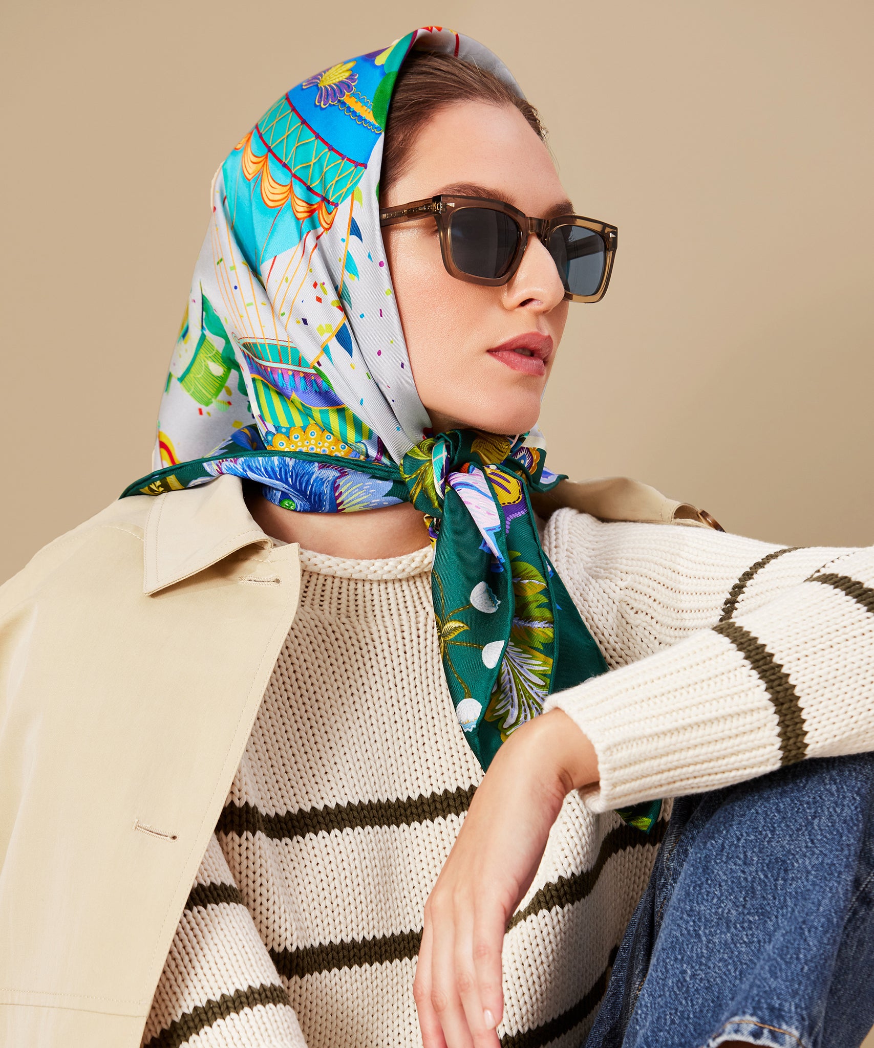 Up Up And Away 35 Silk Square Scarf - Premium Fashion Accessory for Women, Elegant Gift for Her | Perfect for Office, Parties & Travel