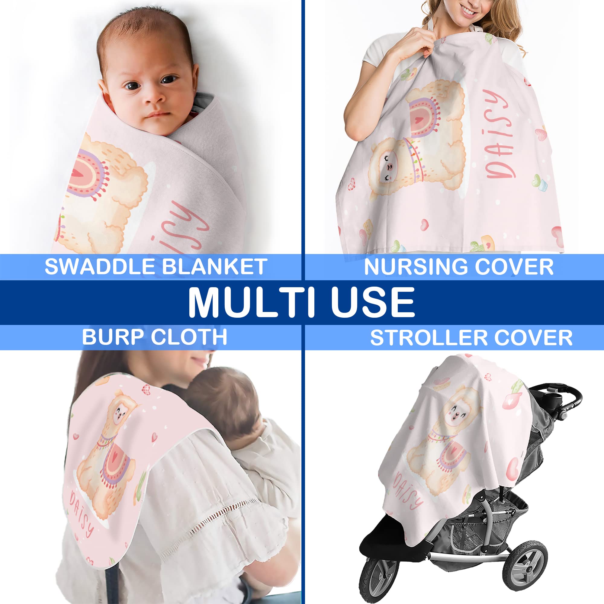 Custom Personalized Baby Girl Blanket with Name - 30x40 Inch Soft Fleece Llama Blanket for Newborns & Toddlers - Perfect for Nursery, Gift, Photo Shoots & Cuddling