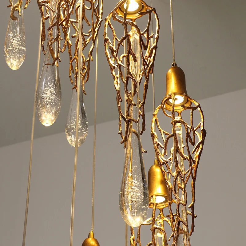 Modern Crystal Glass Drop Chandelier - Elegant Staircase Lighting Fixture for Home & Hotel Decoration | Perfect for Living Room, Dining Room, Foyer and Stairwell