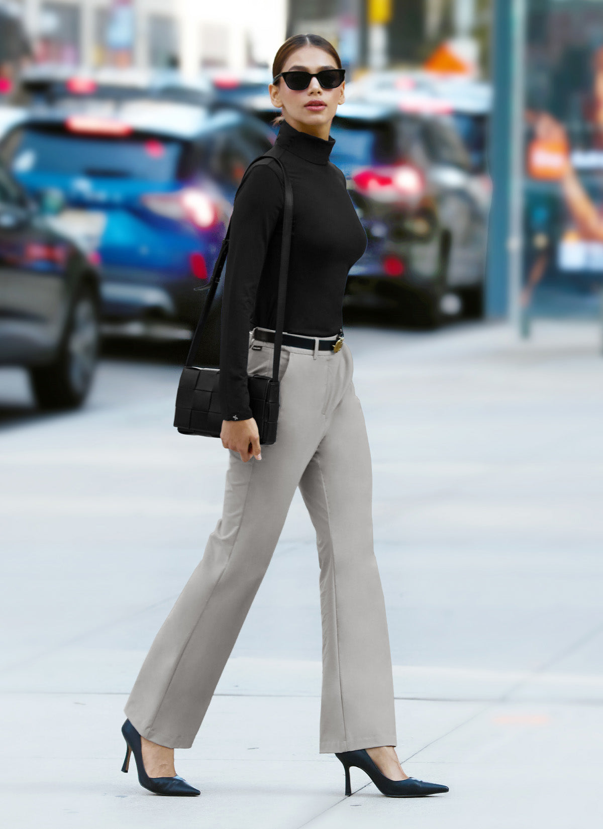 Women's Fluffy Bootcut Twill Pants - Soft & Stretchy Winter Slacks for Casual Wear & Office Outfits