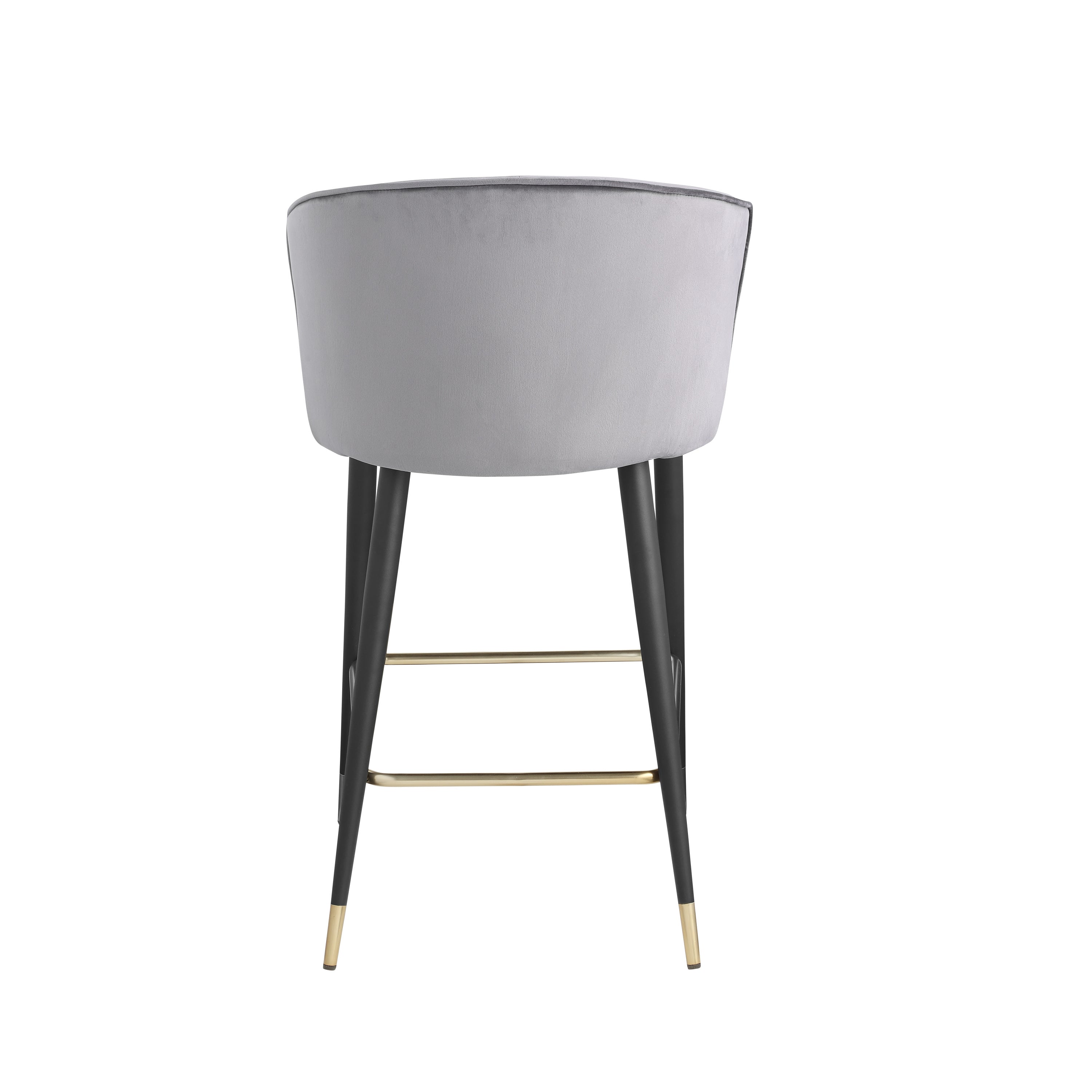 Modern Velvet Counter Height Bar Stool with Deep Channel Tufting & Gold-Tipped Black Metal Legs - 20