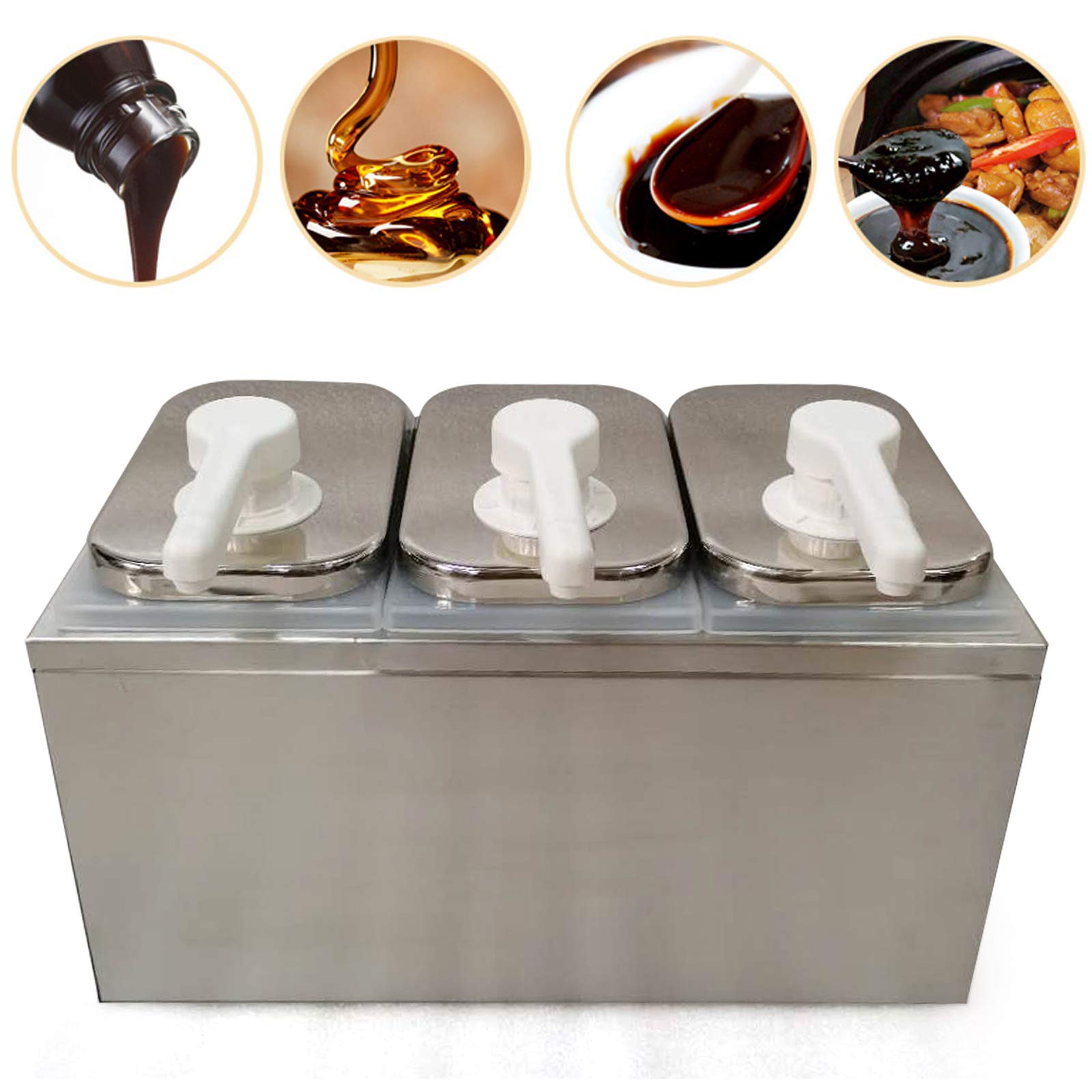 3-Head Stainless Steel Condiment Pump Station - Triple Sauce Dispenser for Salad, Jam, Seasoning & Dressings | Commercial Kitchen & Buffet Essential