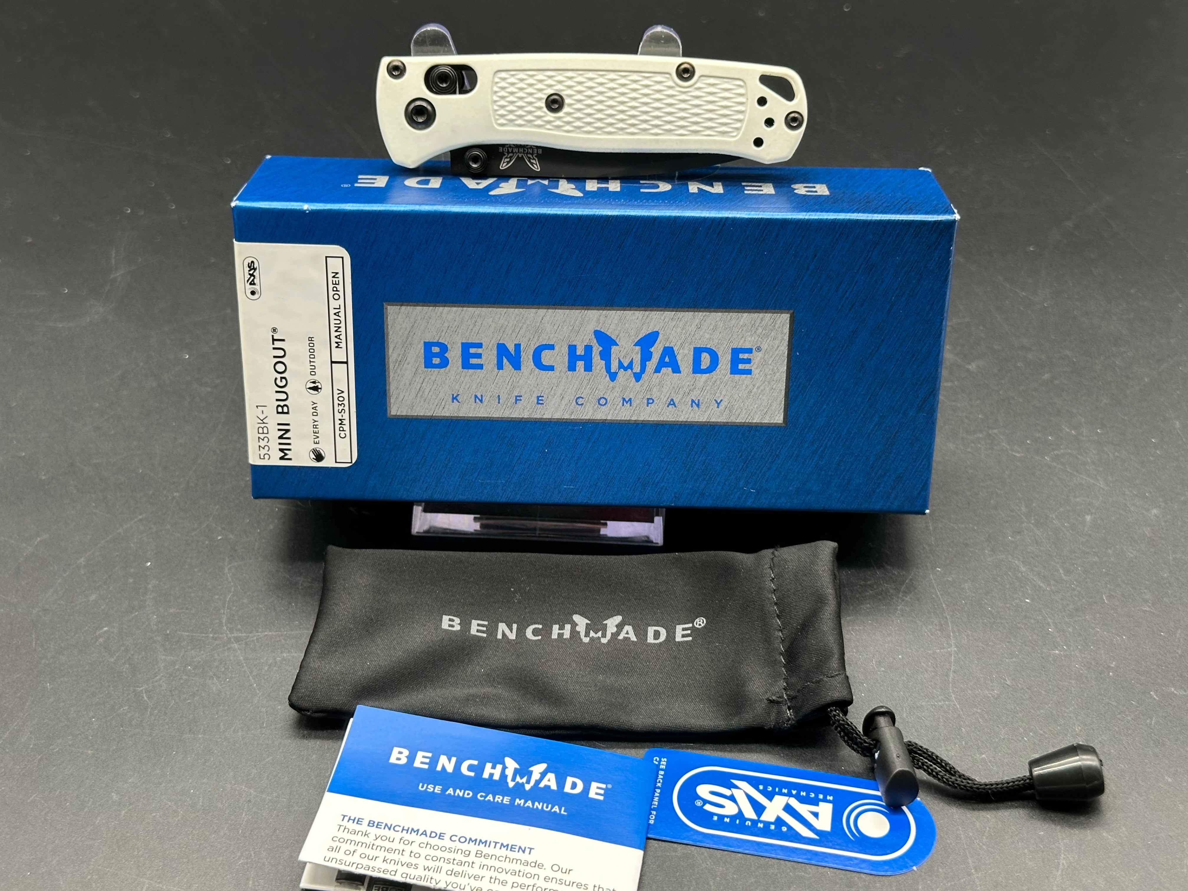 Benchmade Mini Bugout AXIS Lock Folding Knife - White EDC Pocket Knife for Camping, Hiking & Outdoor Adventures