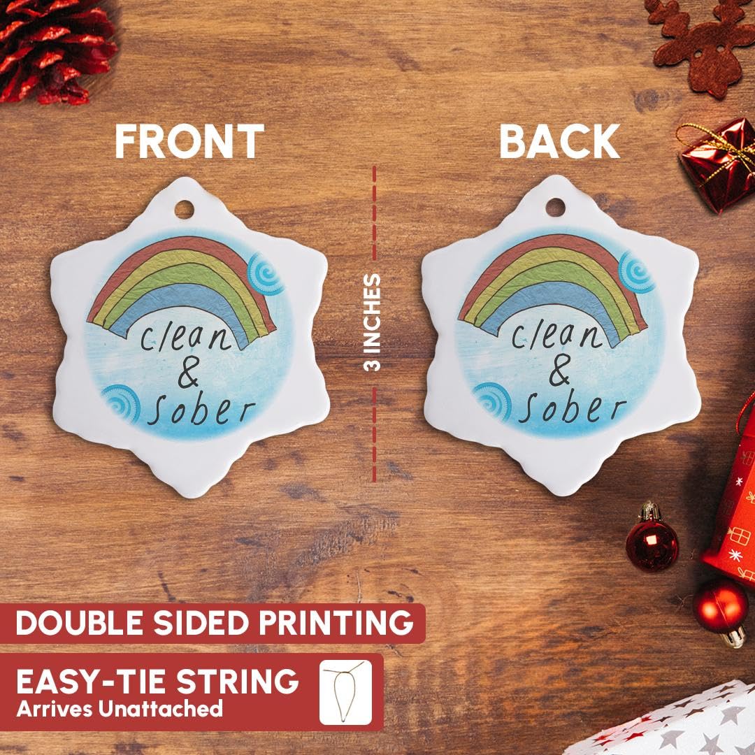 3dRose Porcelain Snowflake Ornament - 3-Inch Rainbow & Cloud Art - Perfect Recovery Gift for Addiction Support | Christmas Tree Decoration & Sober Anniversary Present