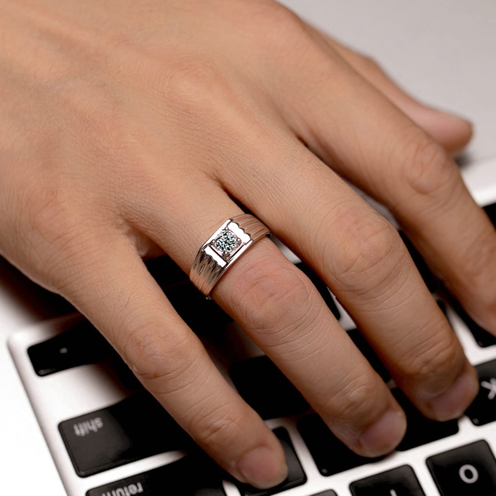 Men's Moissanite Engagement Ring S925 Sterling Silver - Size 4-11 | Wedding Band, Promise Ring, Anniversary Gift for Him