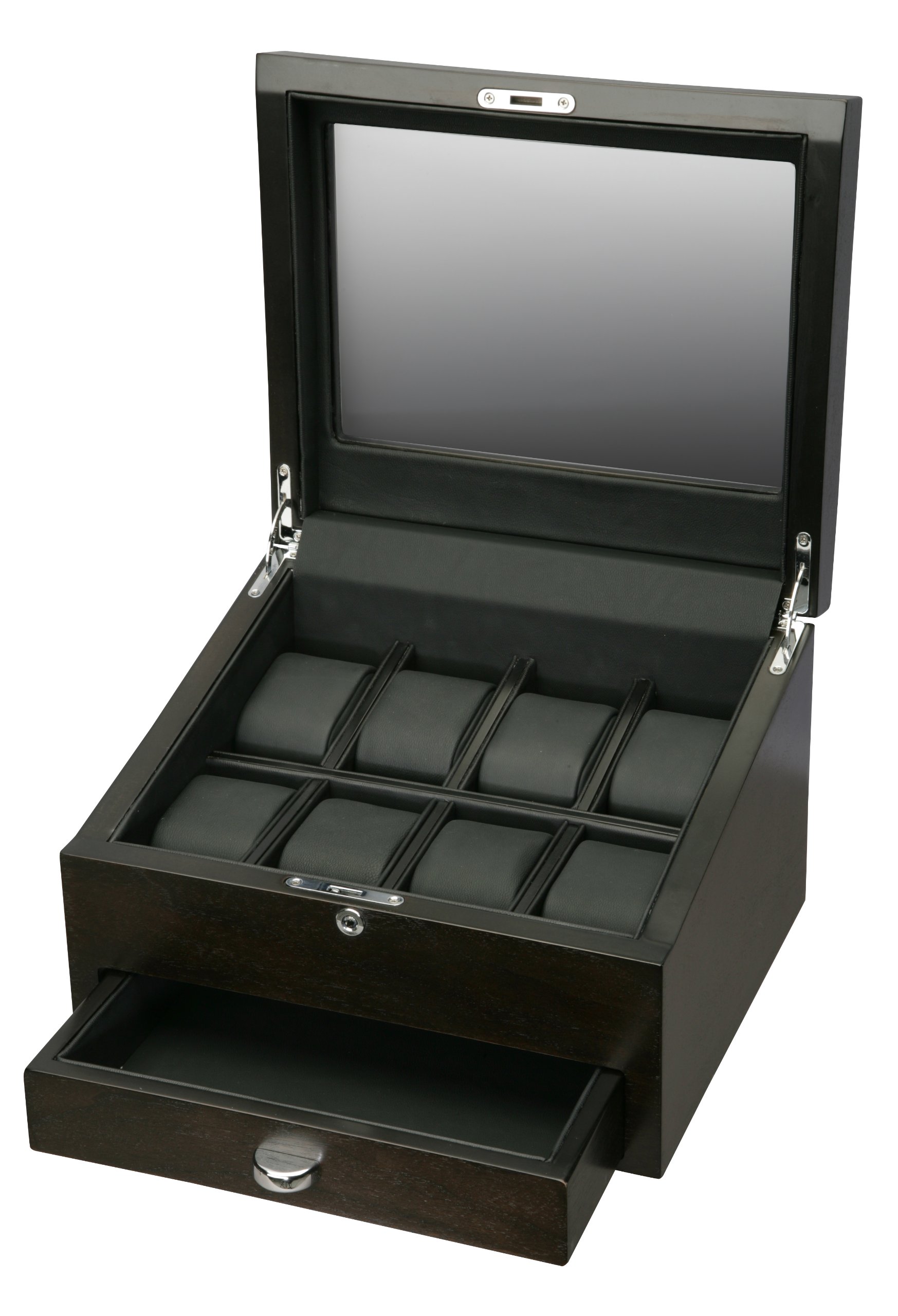 Volta Rustic Brown 8 Watch Case with 2 Compartments & Jewelry Drawer | Luxury Watch Organizer for Men & Women | Perfect for Travel, Home Storage & Gift Giving