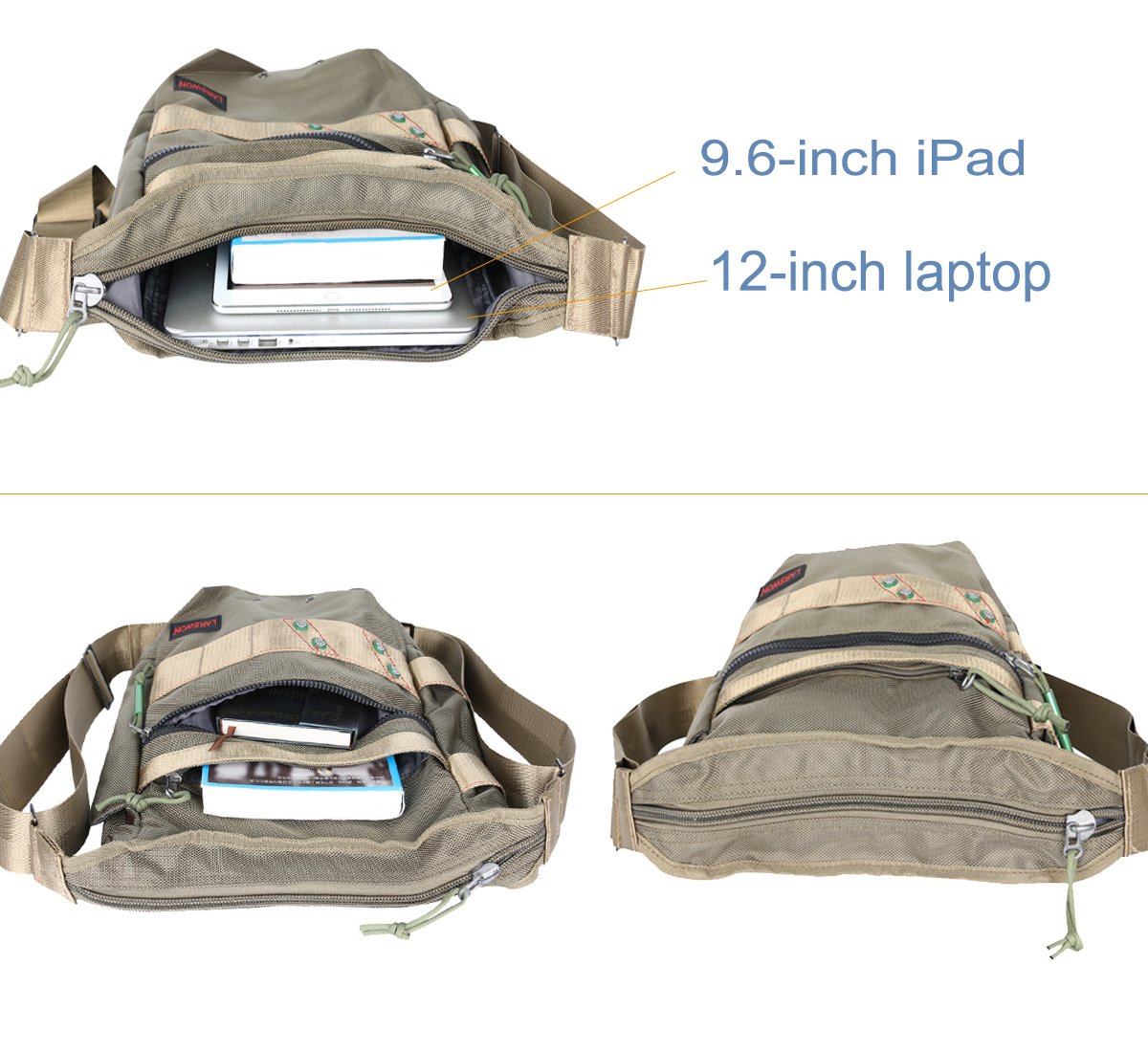 Larswon Vertical Messenger Bag for Men & Women - Crossbody Shoulder Bag with Tablet Compartment in Army Green - Perfect for Work, Travel & Daily Commute