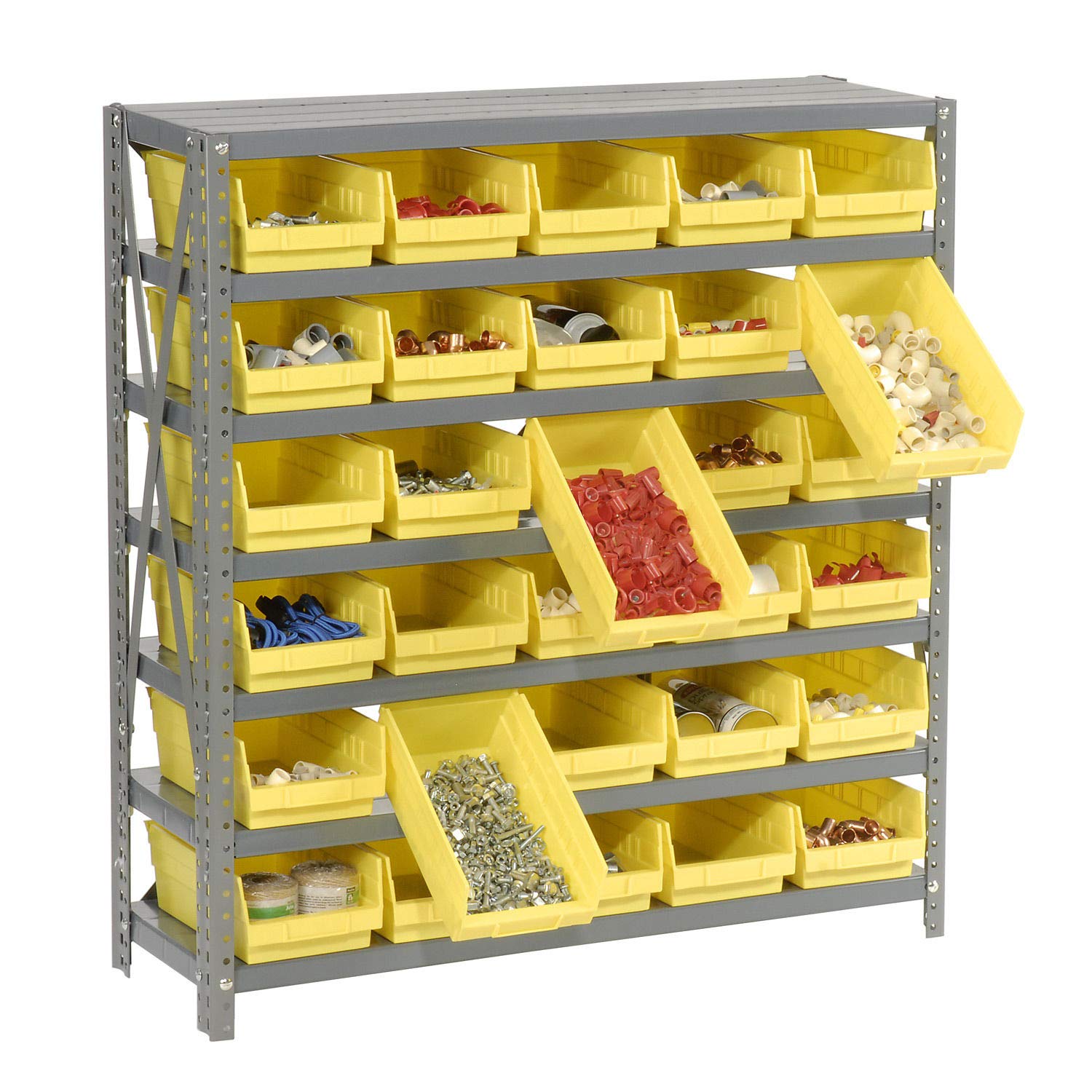 Global Industrial 7-Shelf Steel Storage Rack with 30 Plastic Bins (4